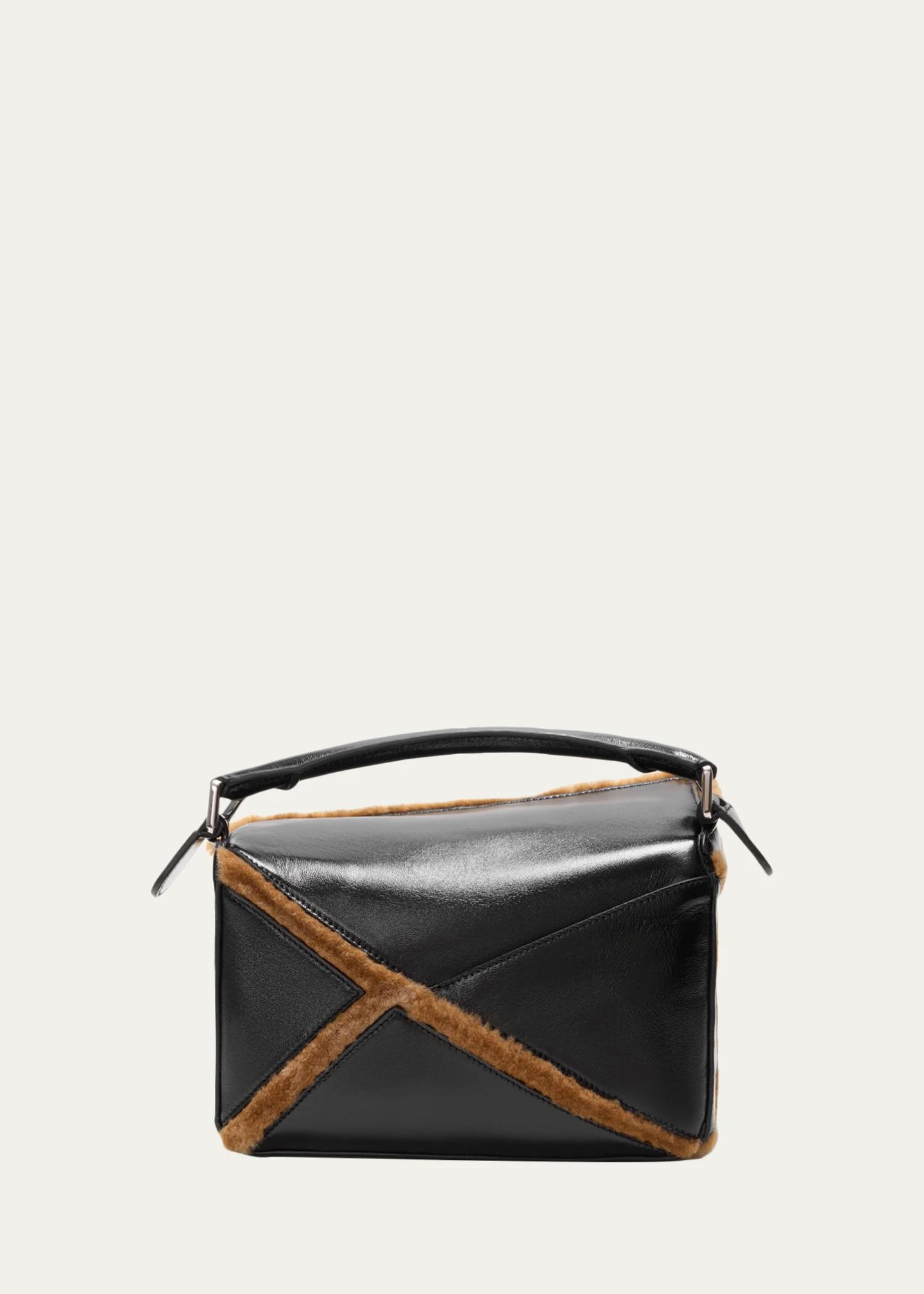 LOEWE Puzzle Aviator Shearling-Trim Top-Handle Bag - Bergdorf Goodman