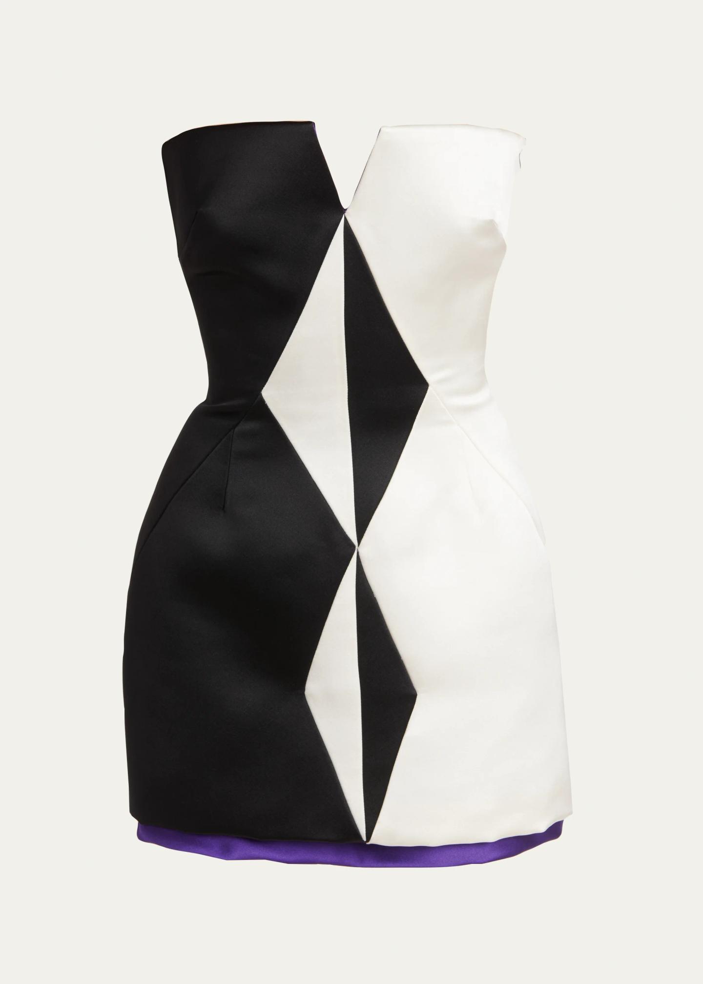 Versace Strapless Diamond Paneled Satin Mini Cocktail Dress