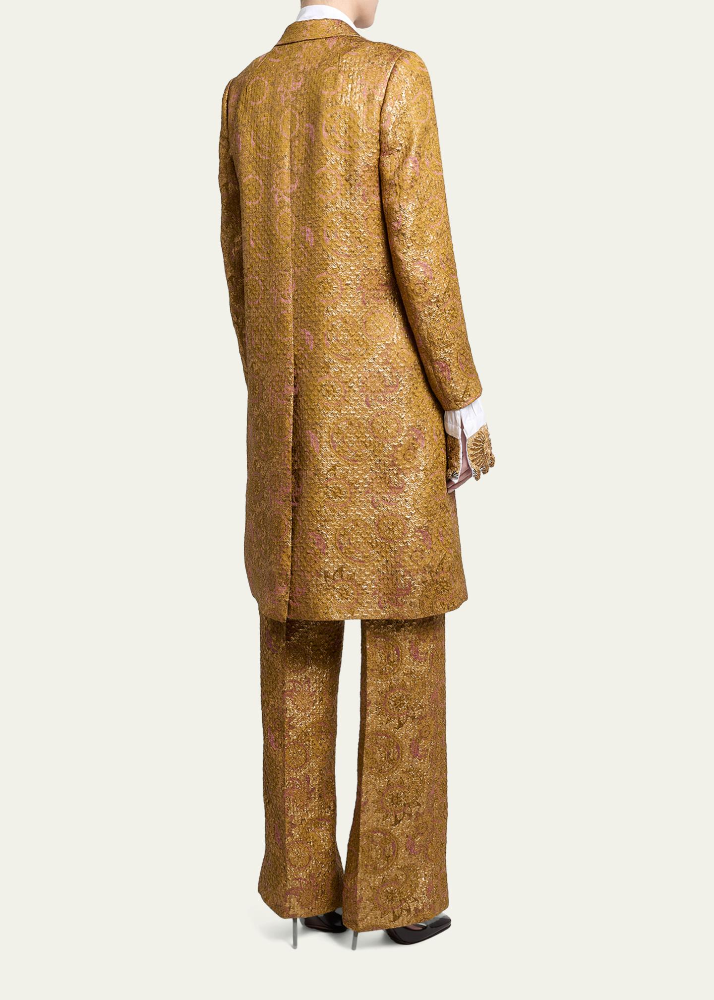 Dries Van Noten Metallic Paisley Jacquard Single-Breasted Long