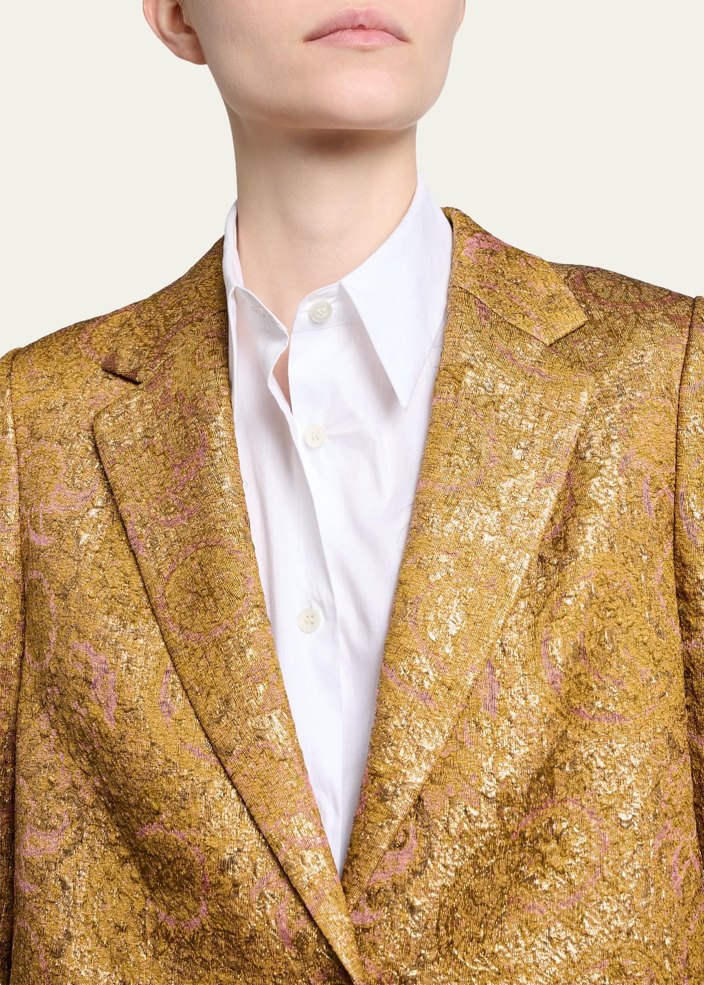 Dries Van Noten Metallic Paisley Jacquard Single-Breasted Long