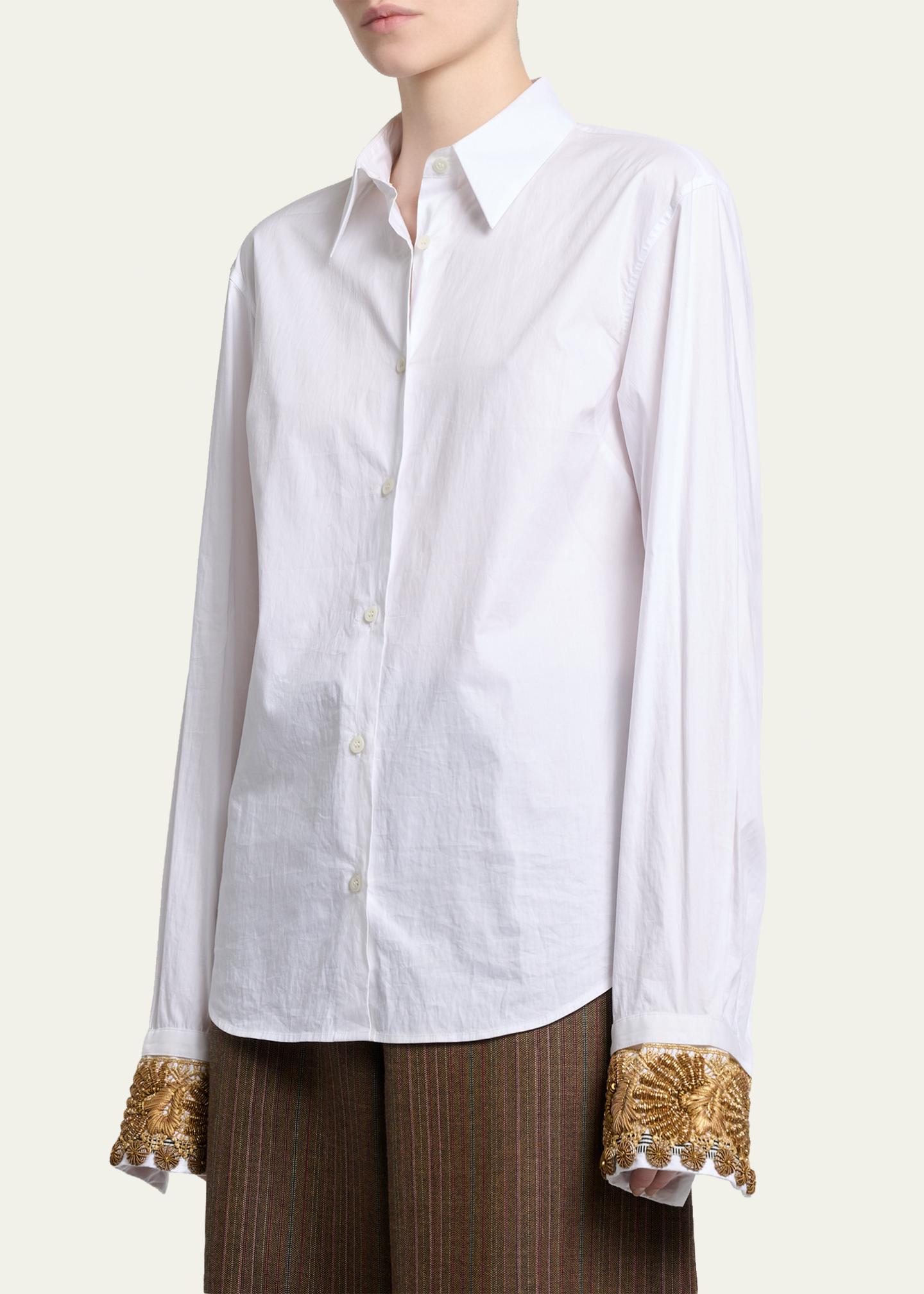Dries Van Noten Embellished Cuff Cotton Poplin Button-Down Shirt ...