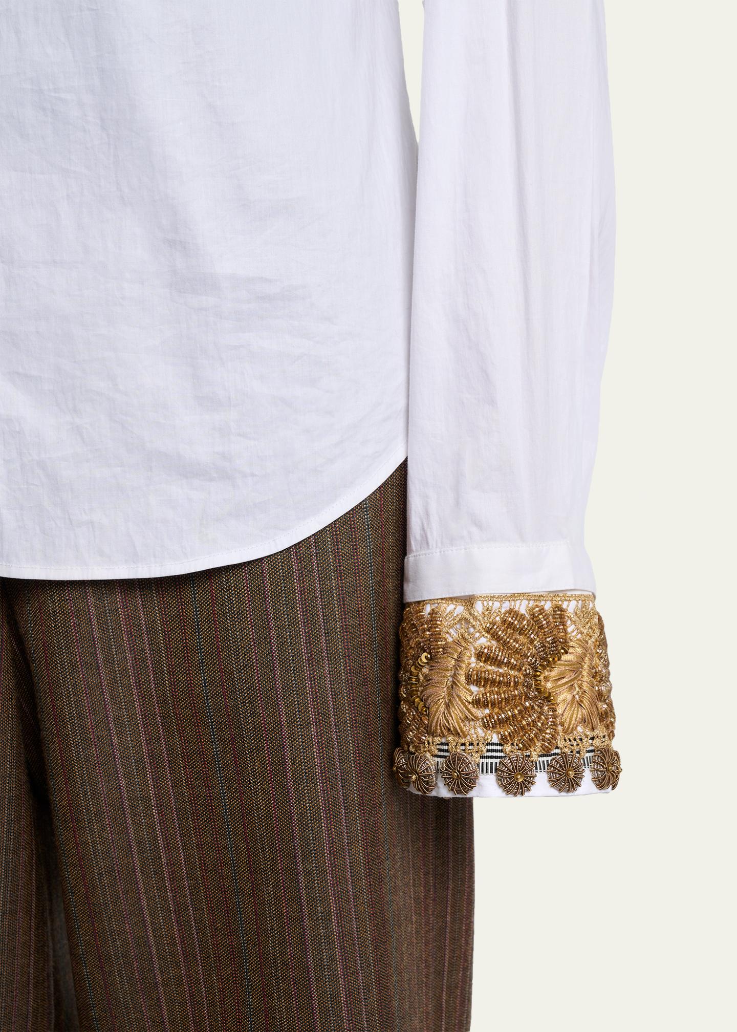 Dries Van Noten Embellished Cuff Cotton Poplin Button-Down Shirt ...