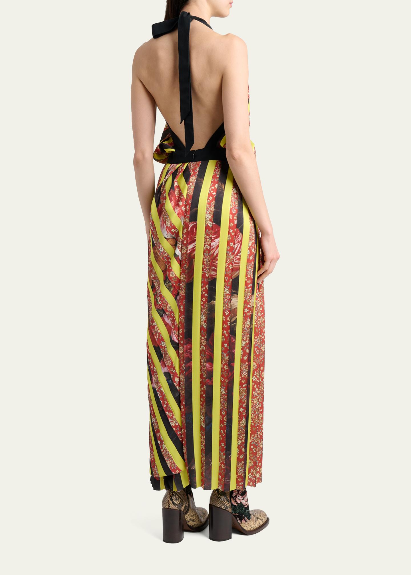 dries van noten halter dress Darnot Mixed Print Pleated Maxi newin arrivals