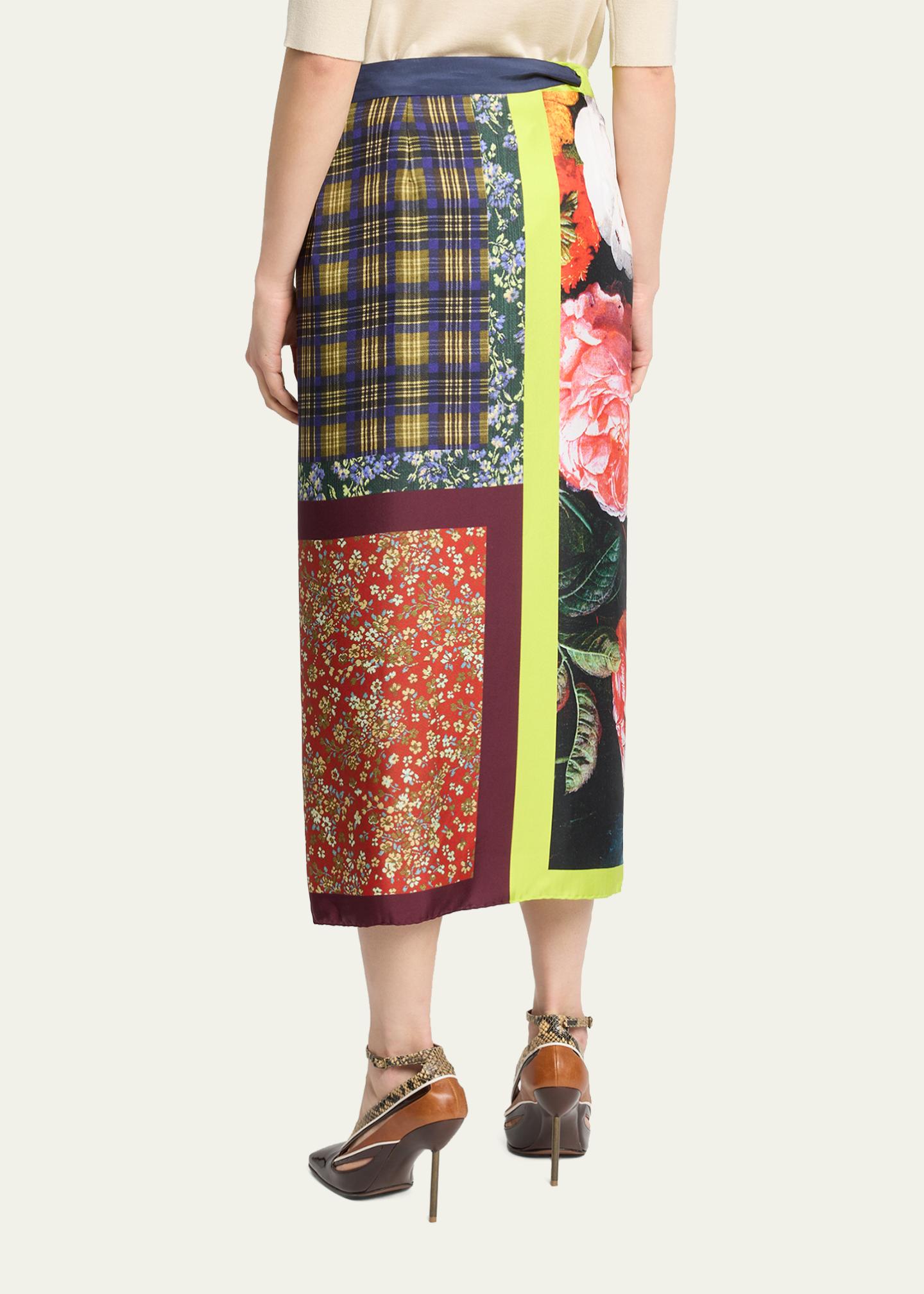 Dries Van Noten Mixed-Print Silk Midi Wrap Skirt - Bergdorf Goodman