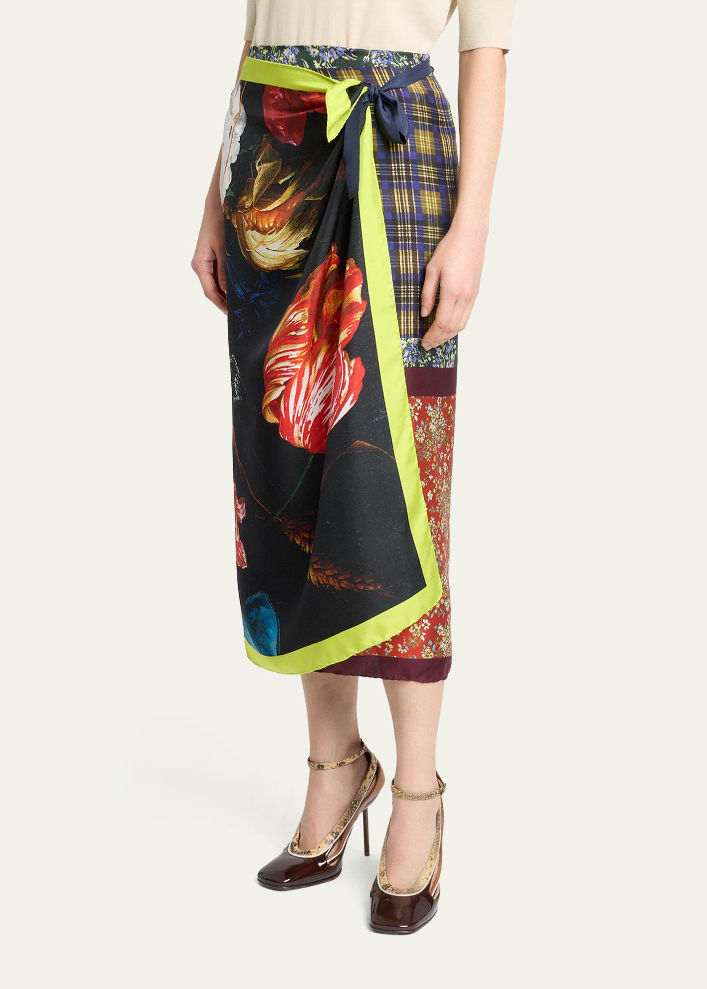 Dries Van Noten Mixed-Print Silk Midi Wrap Skirt - Bergdorf Goodman