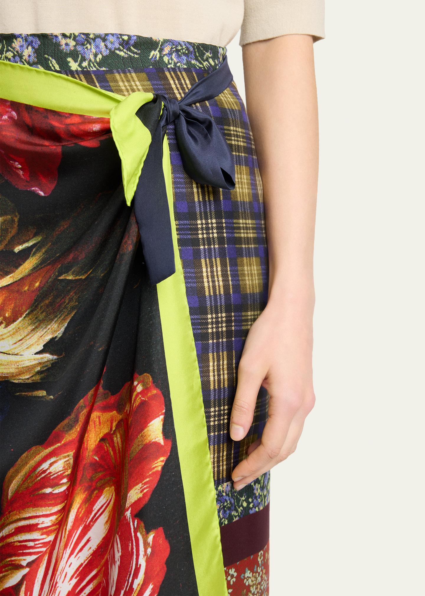 Dries Van Noten Mixed-Print Silk Midi Wrap Skirt - Bergdorf Goodman