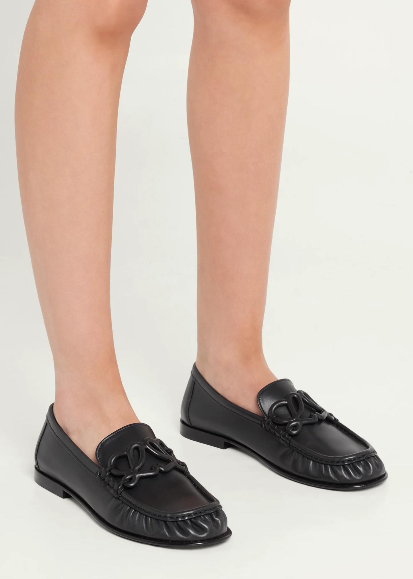 LOEWE Double L Leather Loafers - Bergdorf Goodman