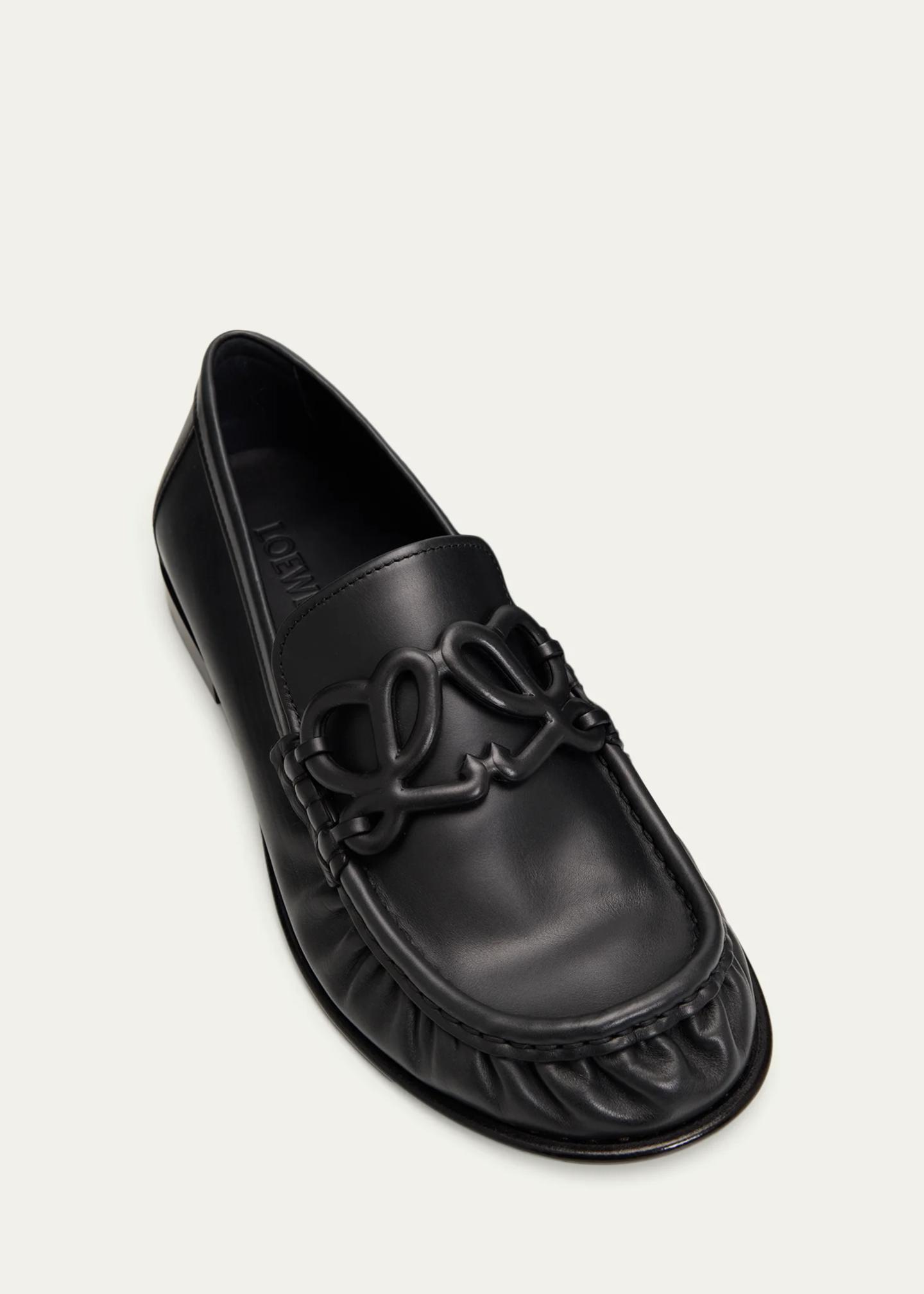 LOEWE Double L Leather Loafers - Bergdorf Goodman
