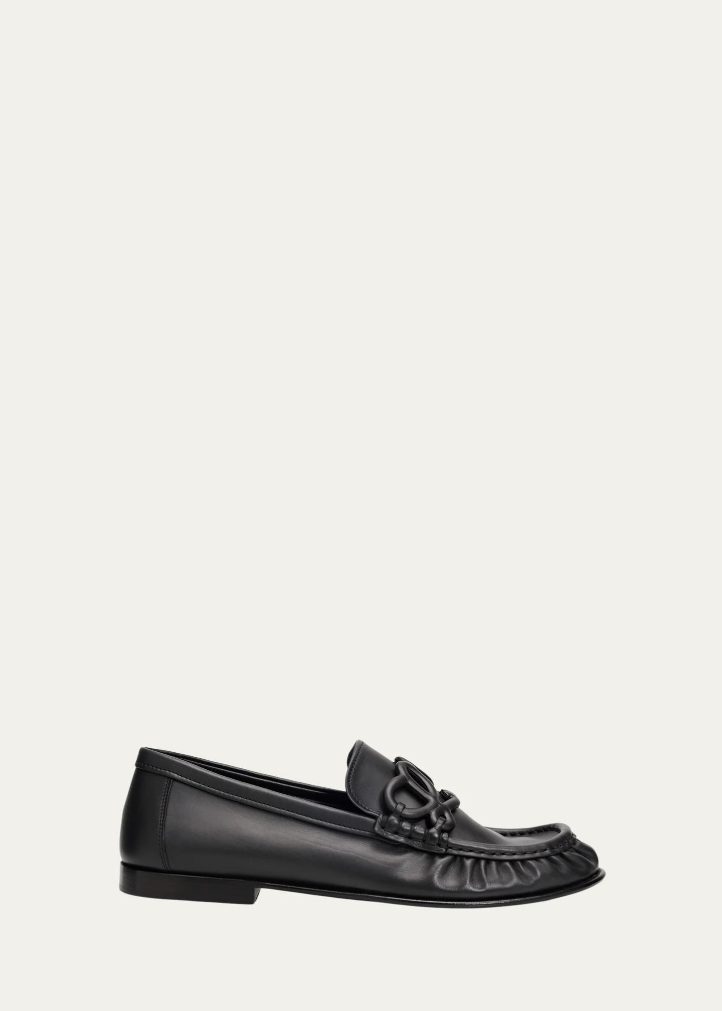 LOEWE Double L Leather Loafers - Bergdorf Goodman