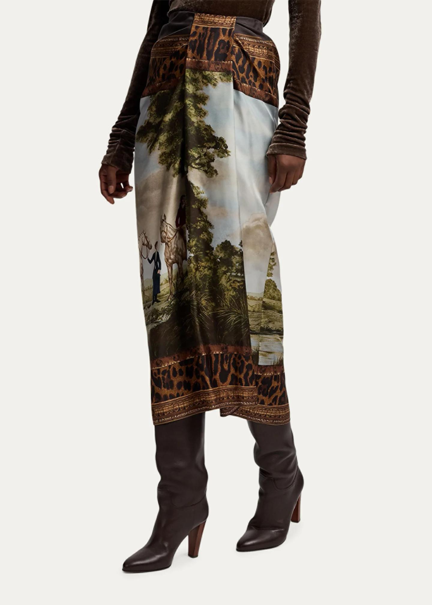 Ralph Lauren Collection Debbie Scenic-Print Silk Twill Skirt