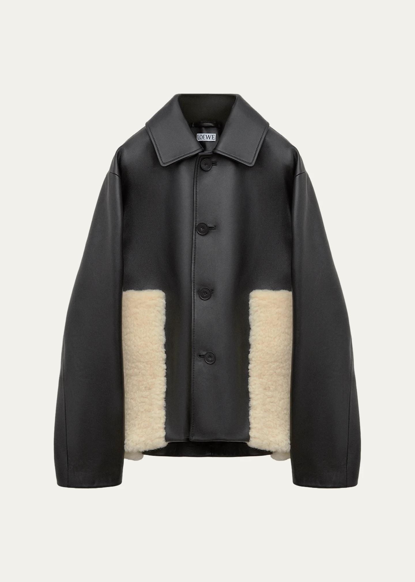 LOEWE Leather & Lamb Shearling Single-Breasted Jacket - Bergdorf