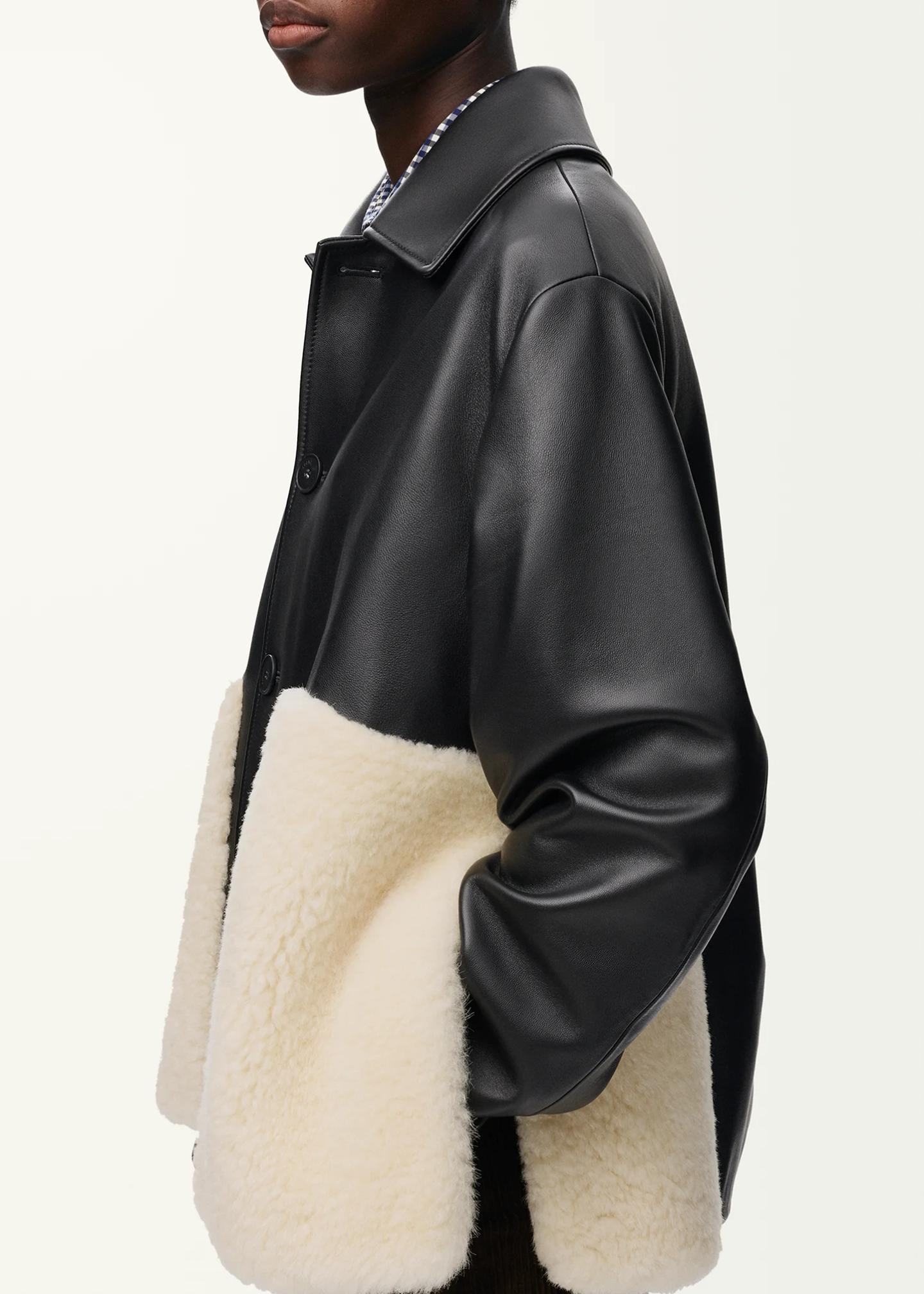 LOEWE Leather & Lamb Shearling Single-Breasted Jacket - Bergdorf