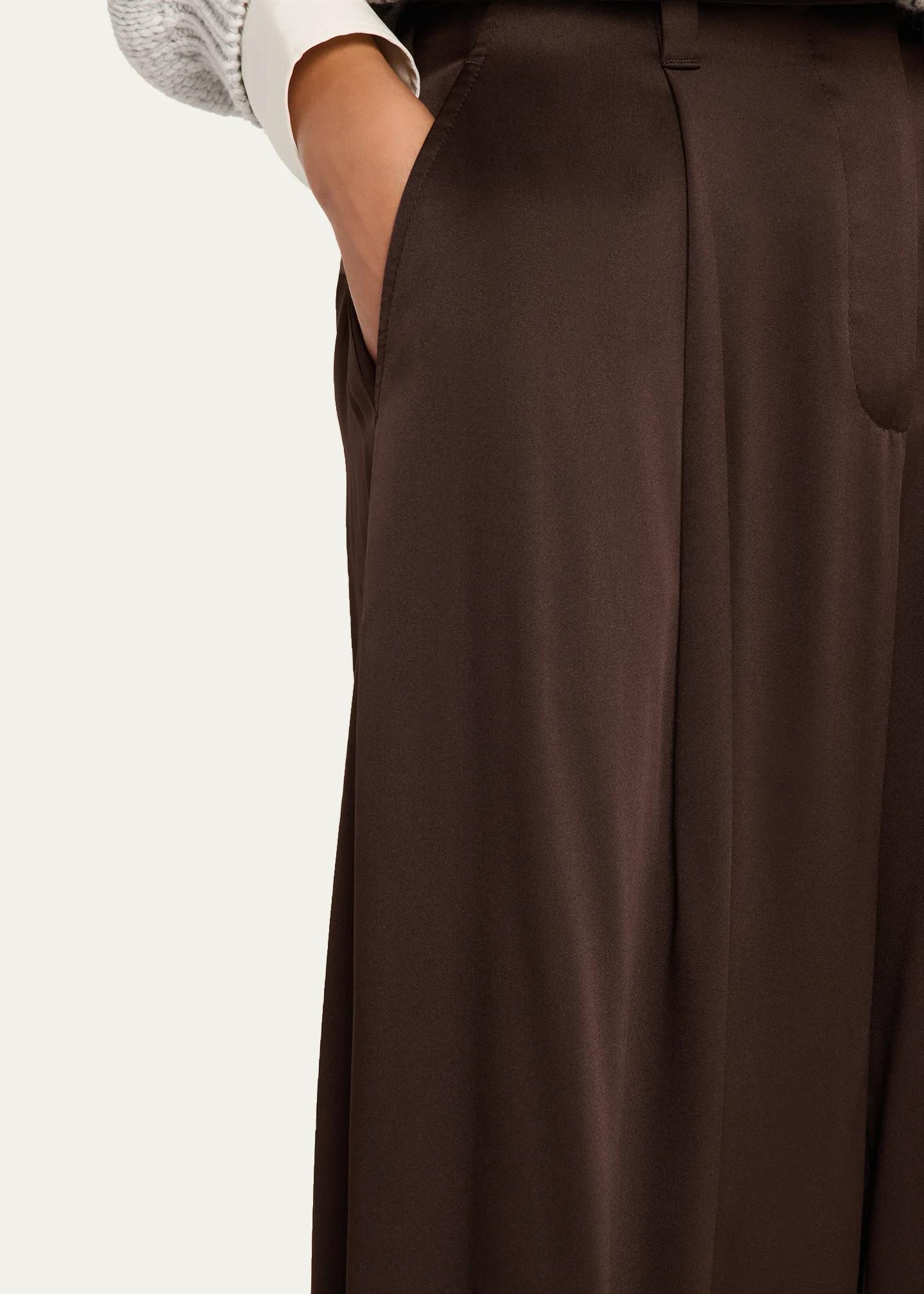 Brunello Cucinelli Fluid Silk Satin Pleated Soft Barrel-Leg Pants ...