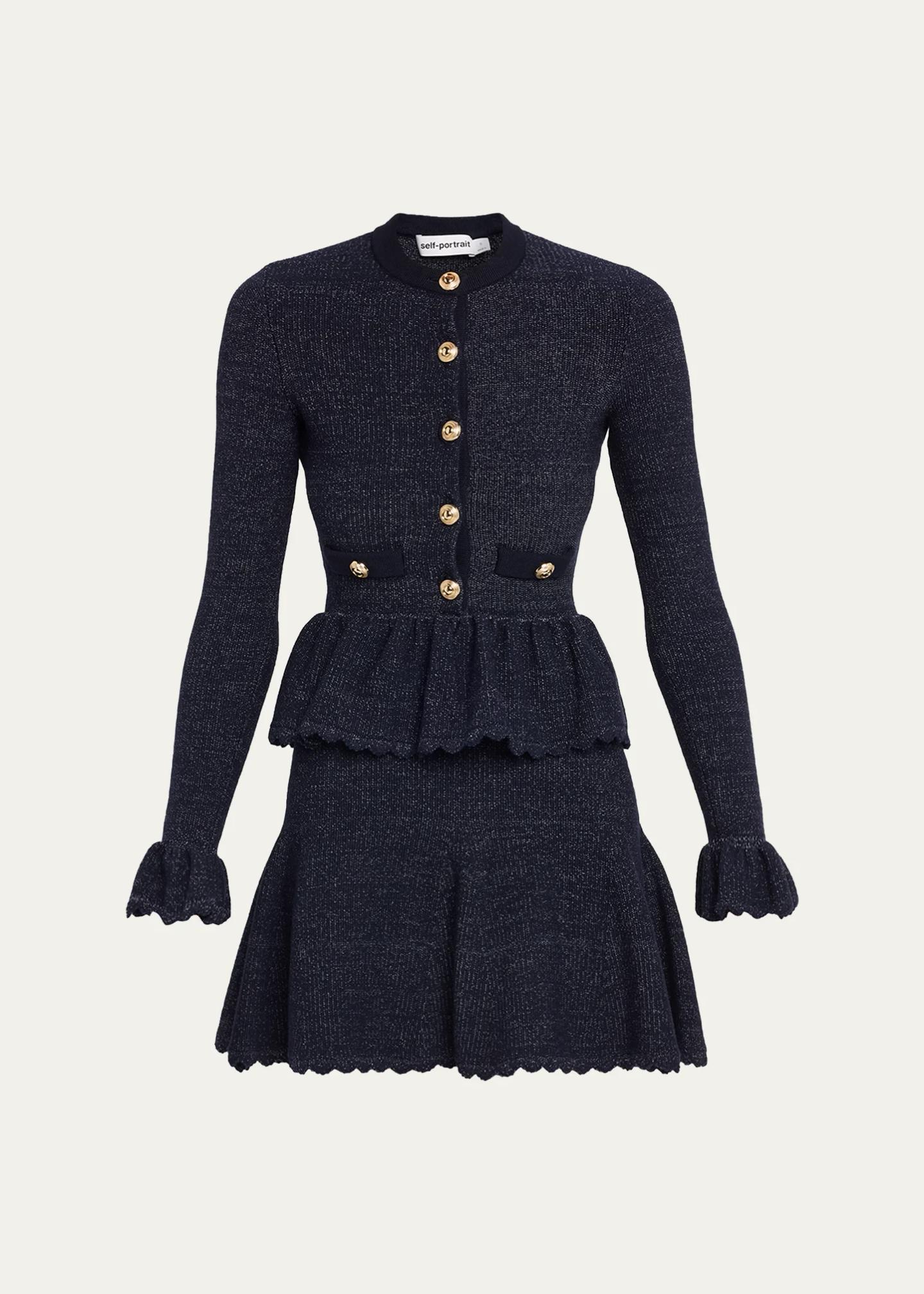 self-portrait buttoned knit mini dress Self Portrait Textured | Blue | Size S self portrait black dress long sleeve