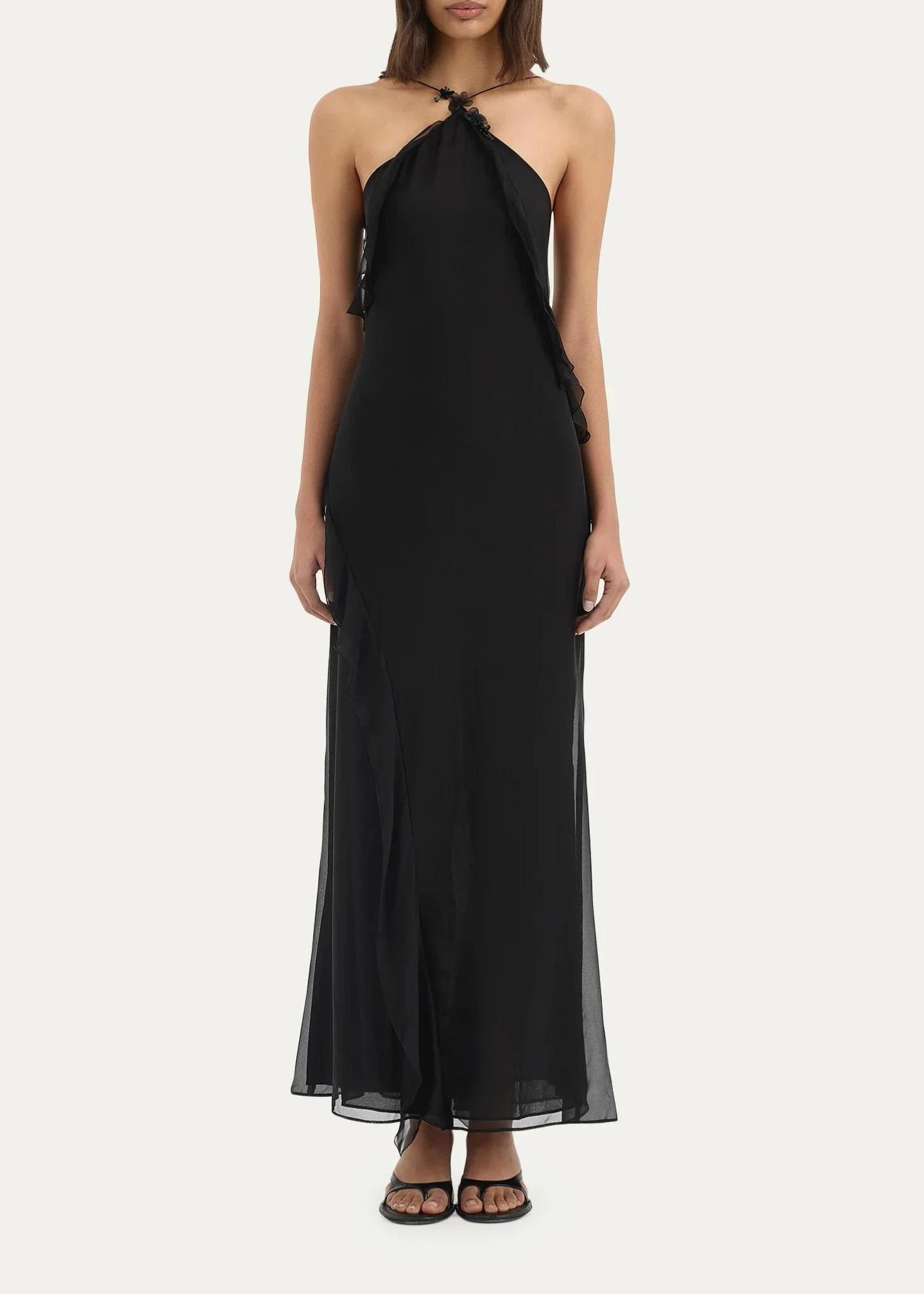 sir halter dress SIR. Lysia Gown in Black No stretch