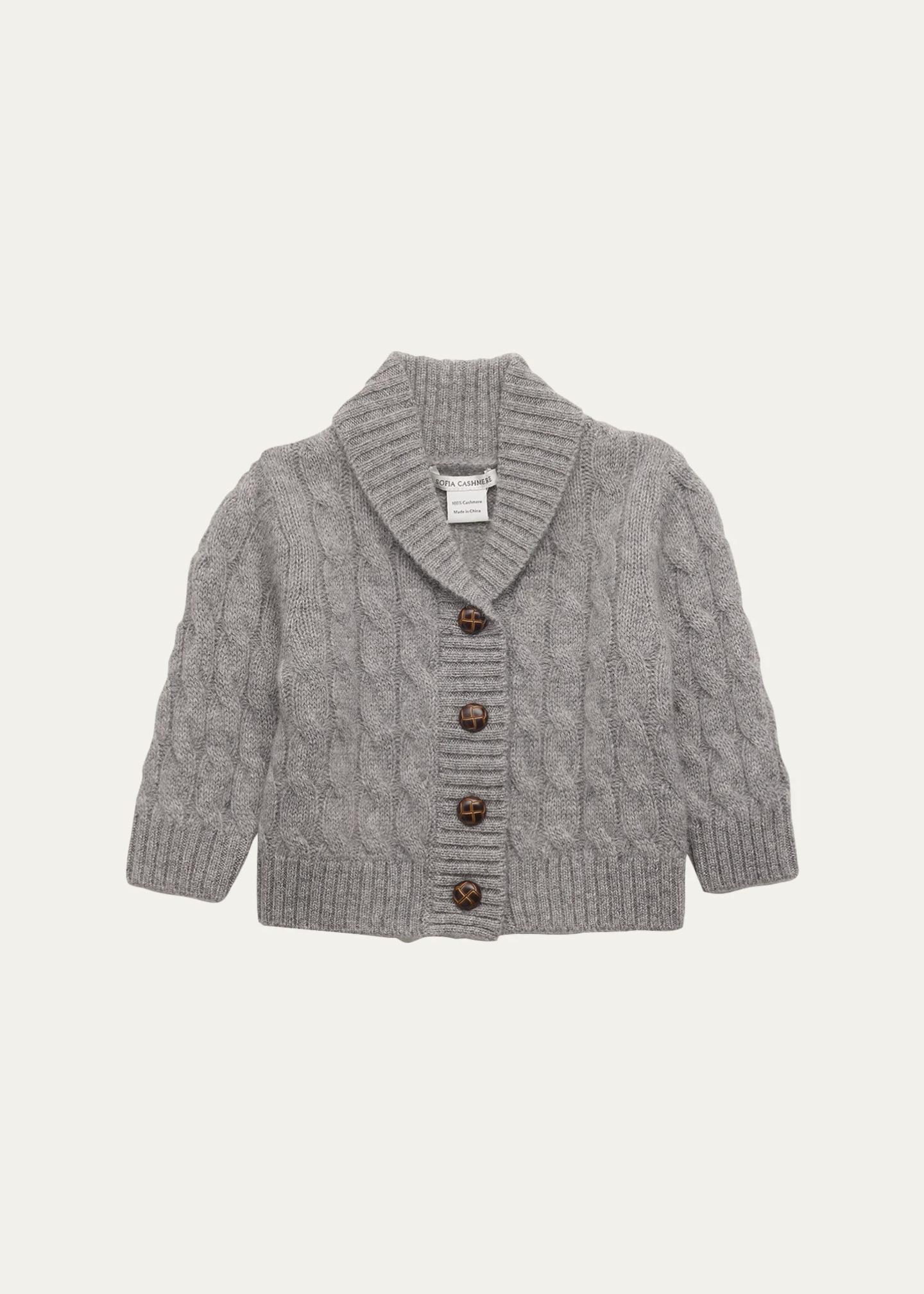 Sofia Cashmere Kid's Cashmere Shawl-Collar Cardigan, Size 3M-2T ...