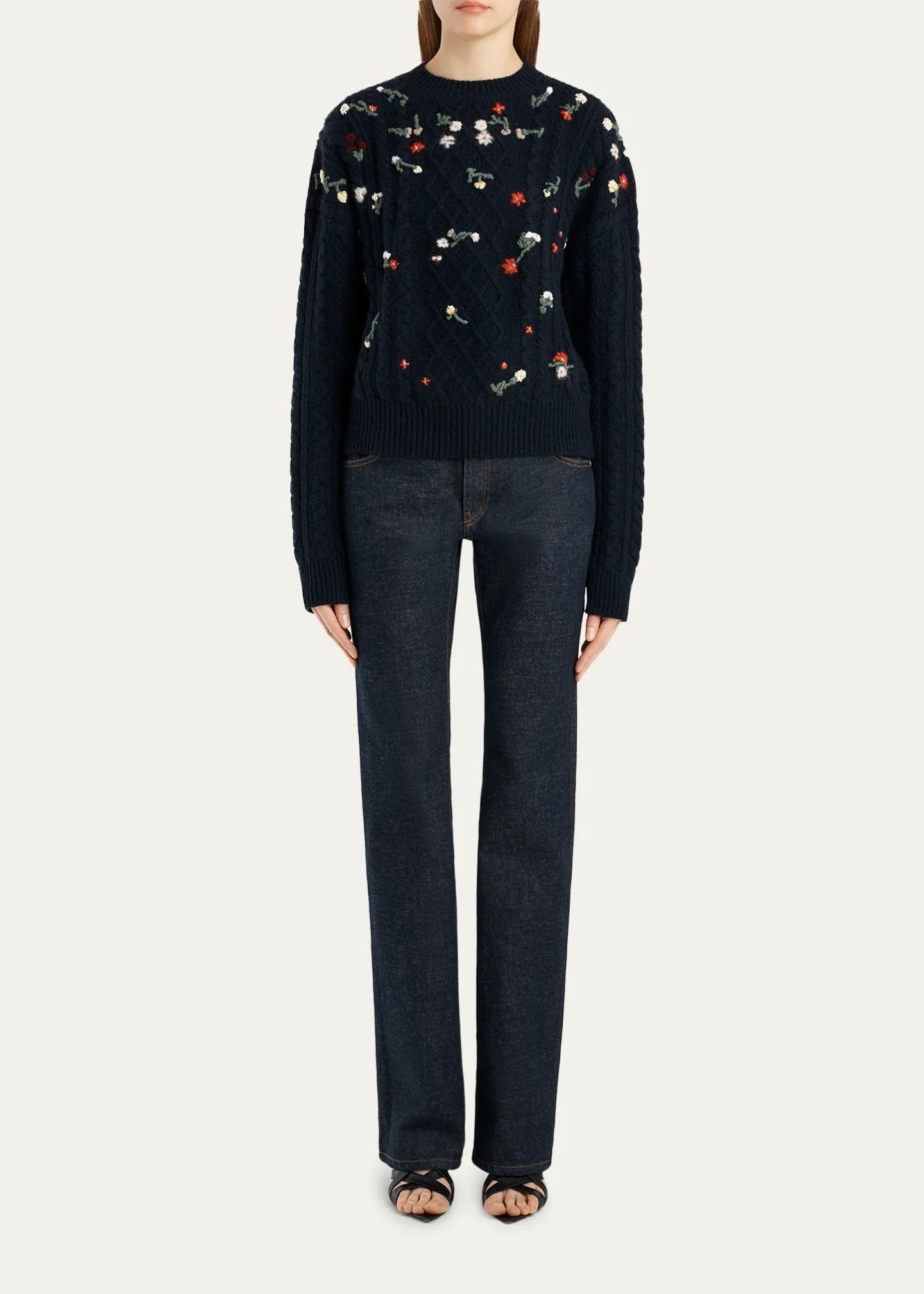 Khaite Elias Floral-Embroidered Cashmere Sweater - Bergdorf Goodman