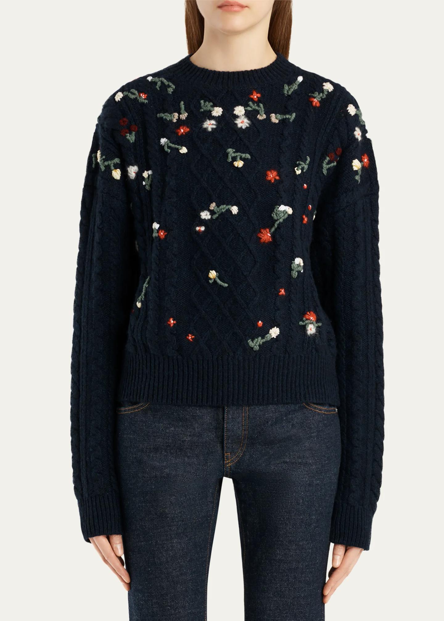 Khaite Elias Floral-Embroidered Cashmere Sweater - Bergdorf Goodman