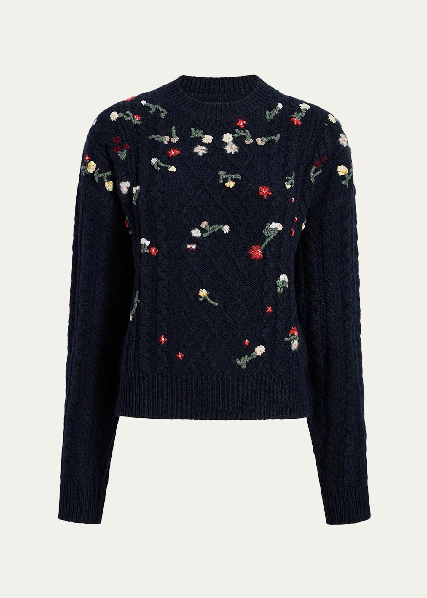 Khaite Elias Floral-Embroidered Cashmere Sweater - Bergdorf Goodman
