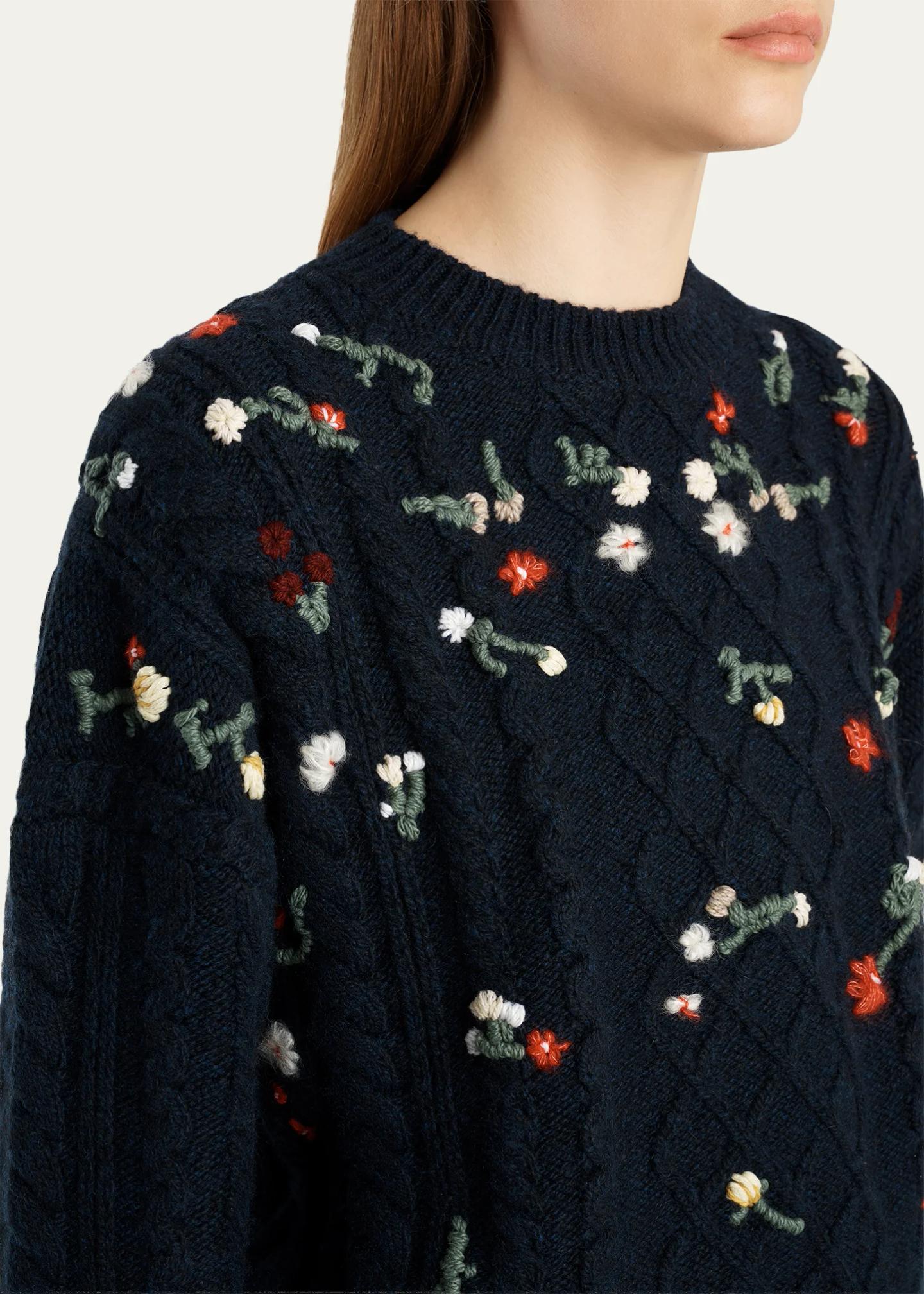 Khaite Elias Floral-Embroidered Cashmere Sweater - Bergdorf Goodman