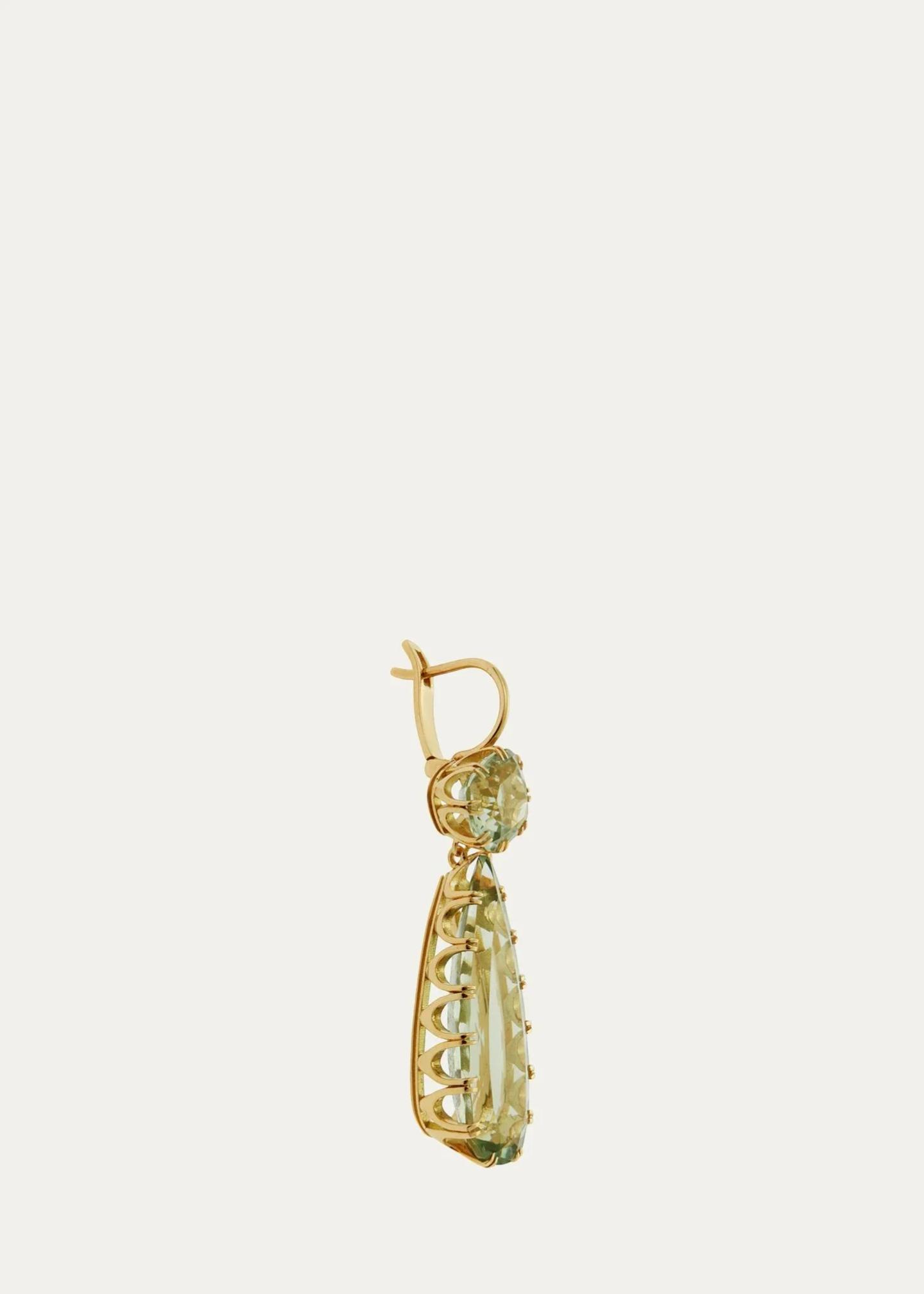 Ileana Makri 18K Yellow Gold Double Crown Drop Earrings with Green ...