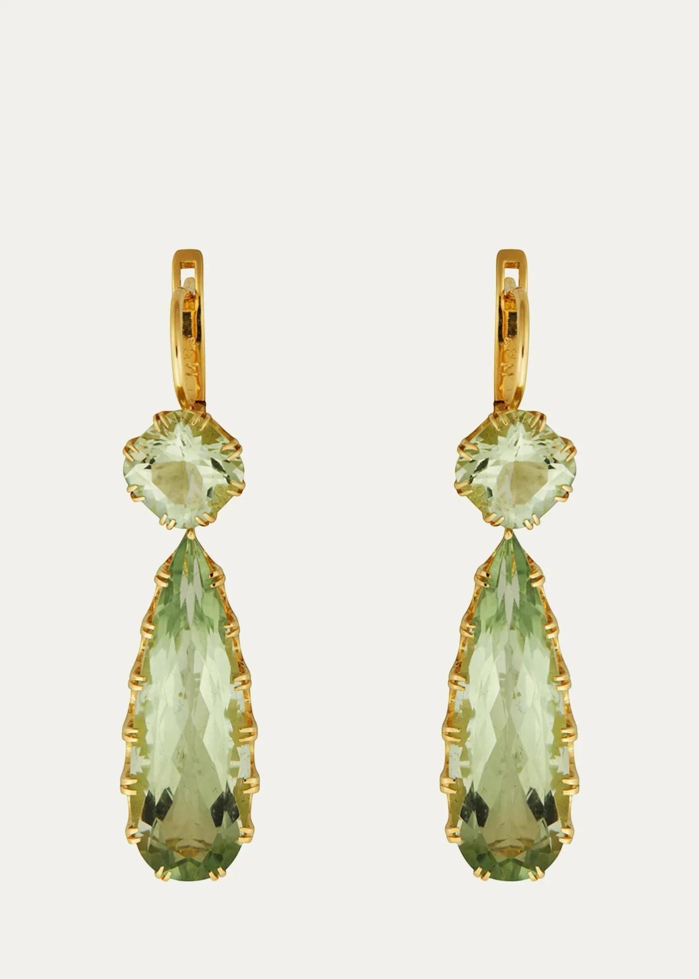 Ileana Makri 18K Yellow Gold Double Crown Drop Earrings with Green ...