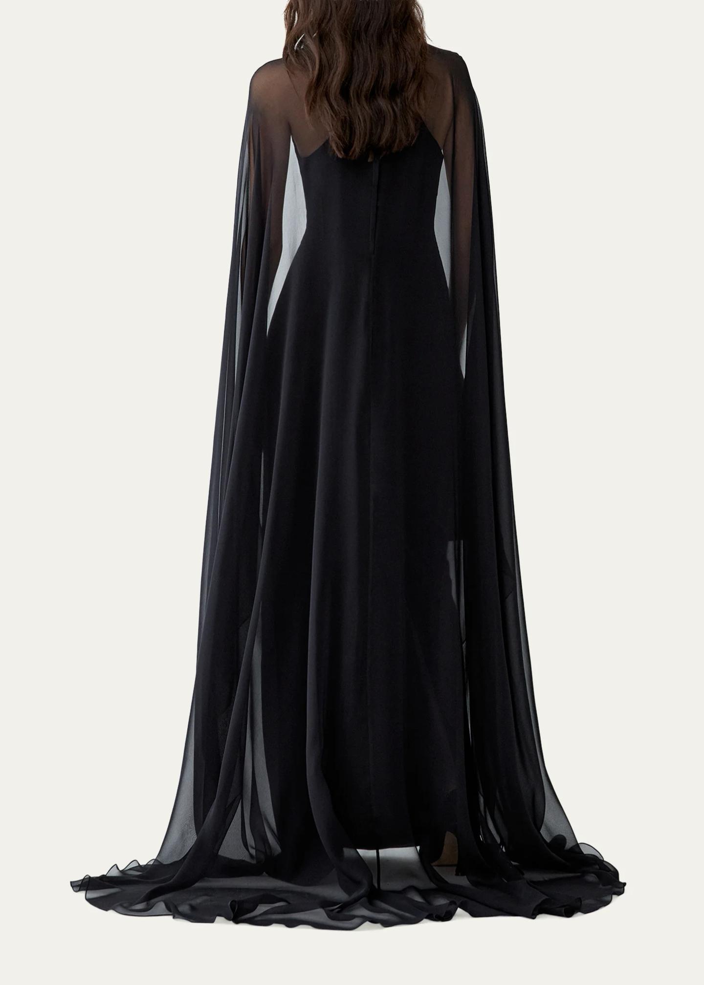 Carolina Herrera Chalet Sheer-Cape Column Gown - Bergdorf Goodman