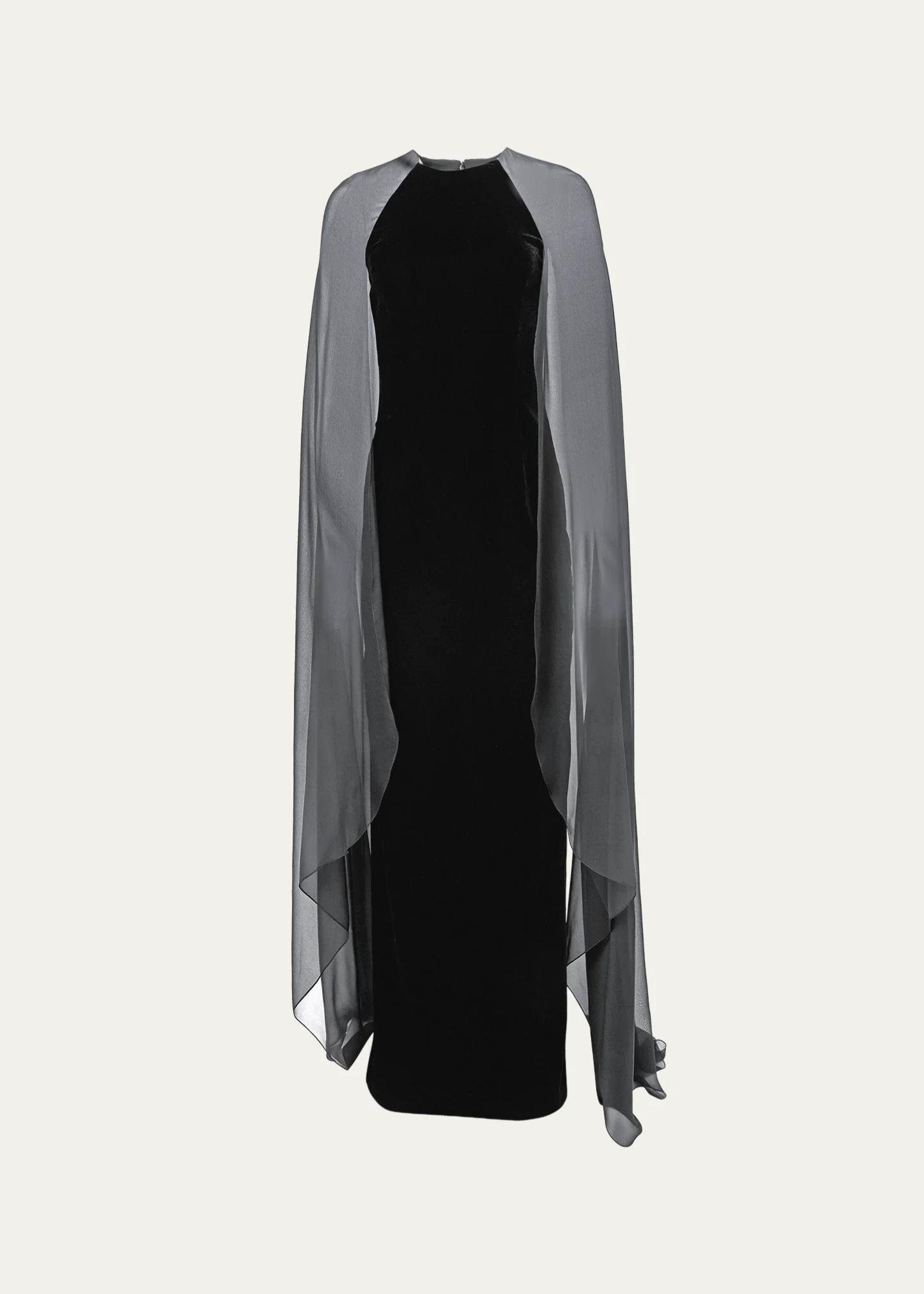 Carolina Herrera Chalet Sheer-Cape Column Gown - Bergdorf Goodman