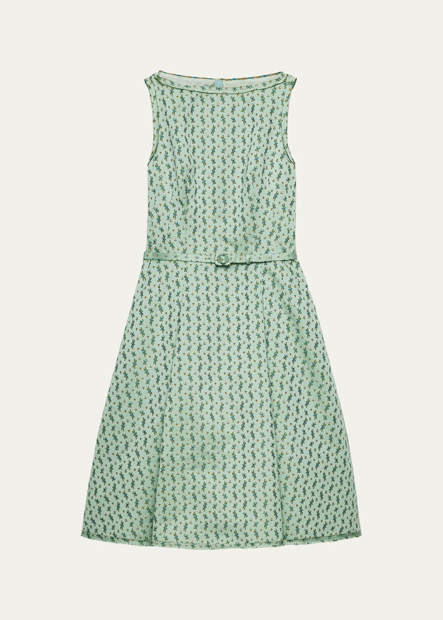 green prada dress Micro-Floral Cotton-Blend Belted Midi homecoming-dresses