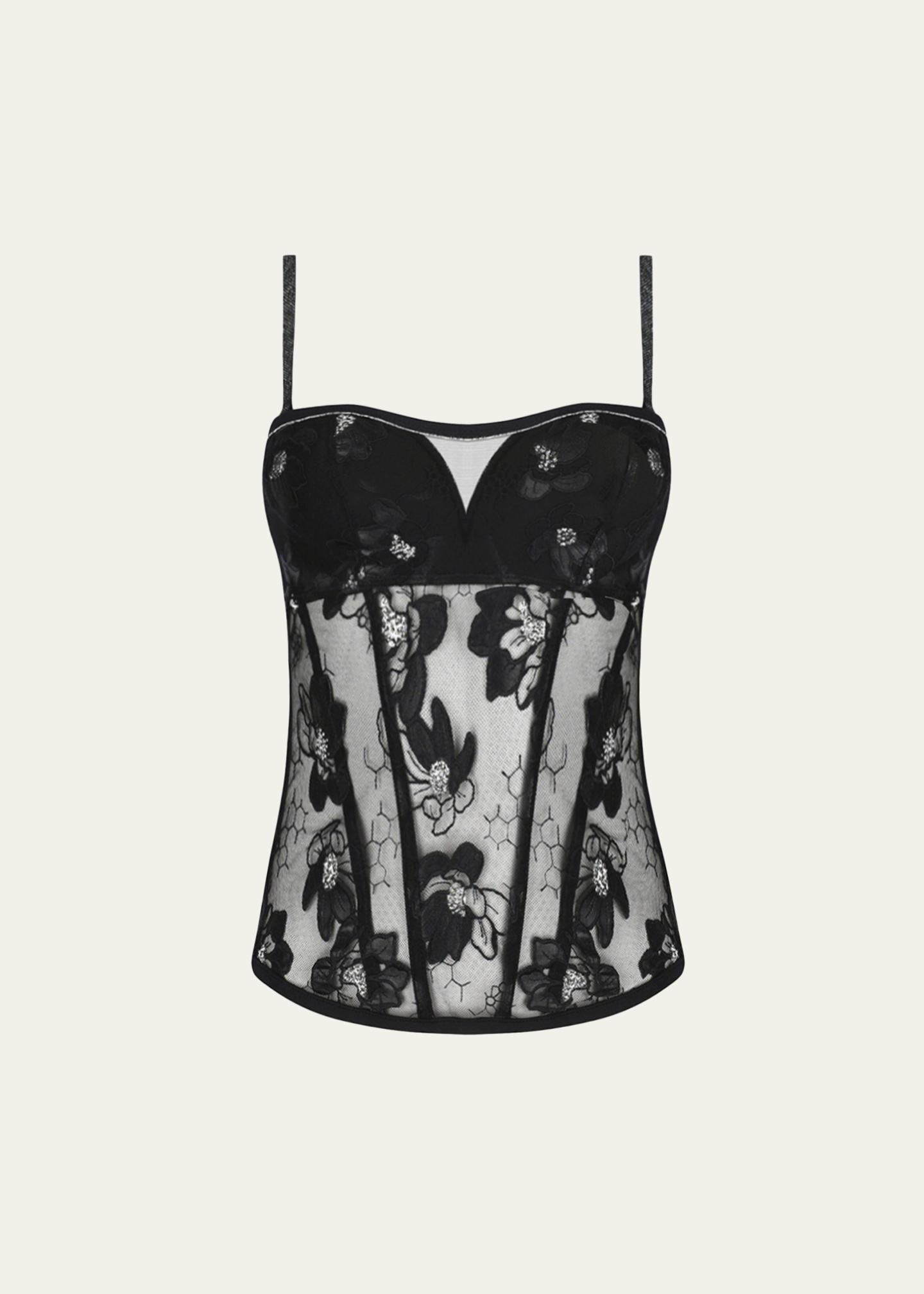 Lise Charmel Cuir Sexy Couture Embroidered Tulle Bustier Top 