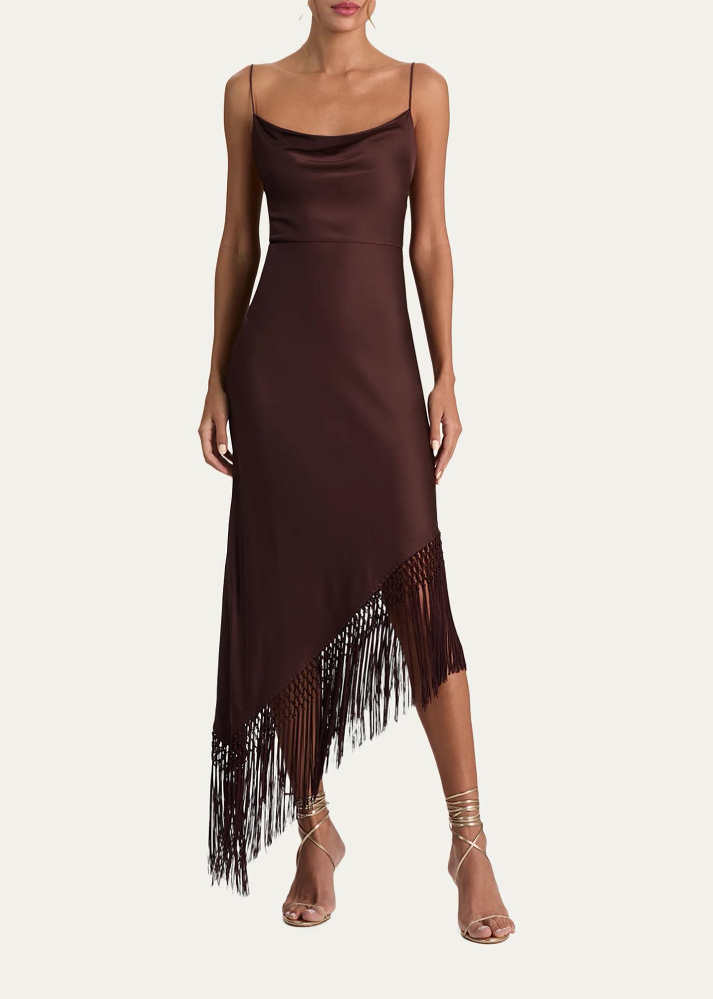 ALICE + OLIVIA Harmony Drapey Slip Fringe Midi Dress - Bergdorf 