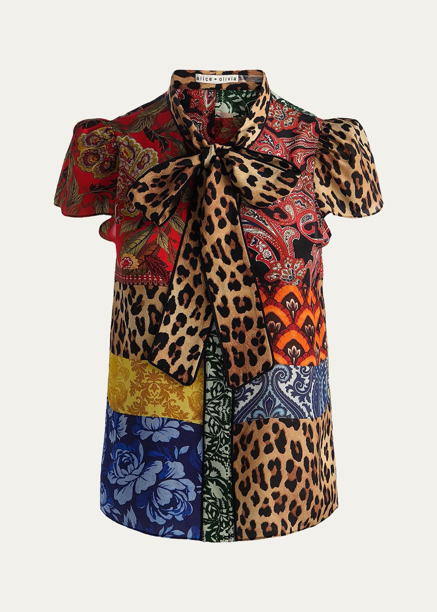 ALICE + OLIVIA Jeannie Printed Silk Pussy-Bow Shirt - Bergdorf Goodman