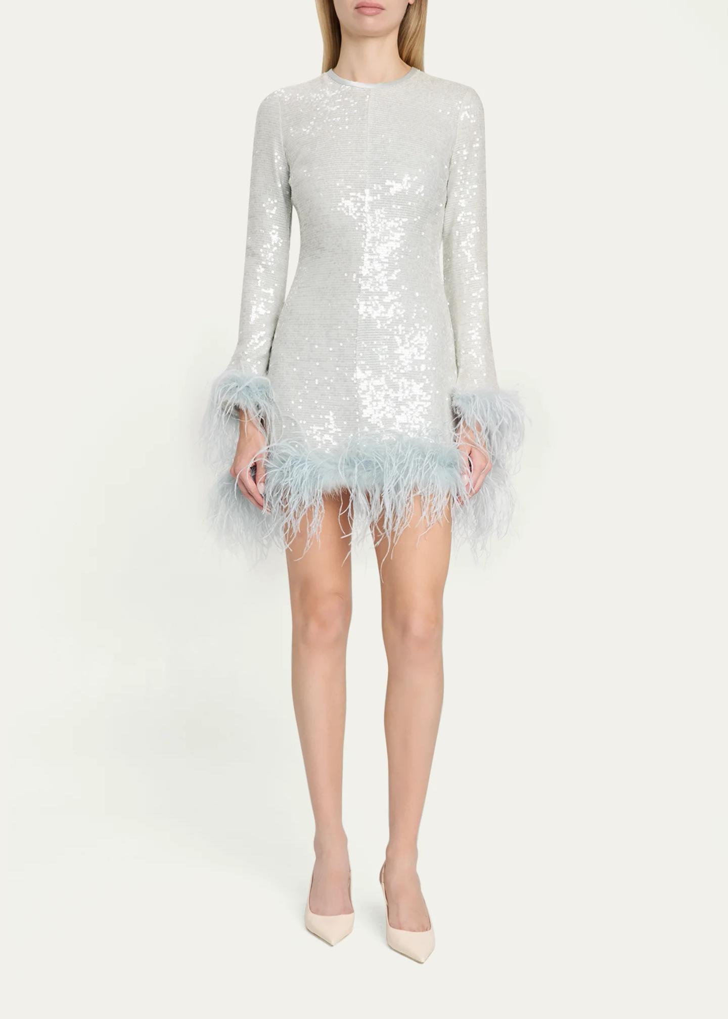 Markarian Althea Feather-Trim Sequined Long-Sleeve Mini Dress ...