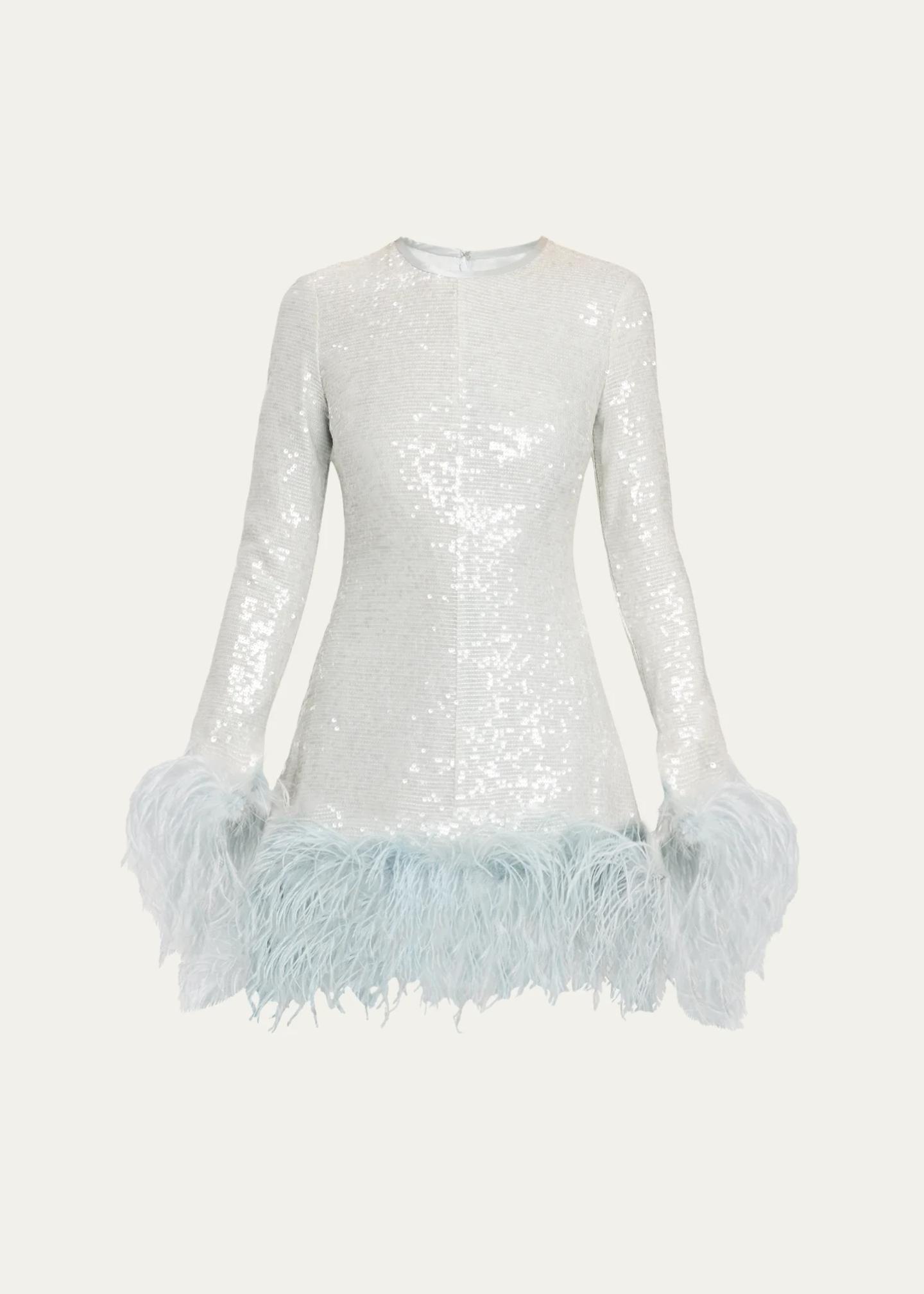 Markarian Althea Feather-Trim Sequined Long-Sleeve Mini Dress ...
