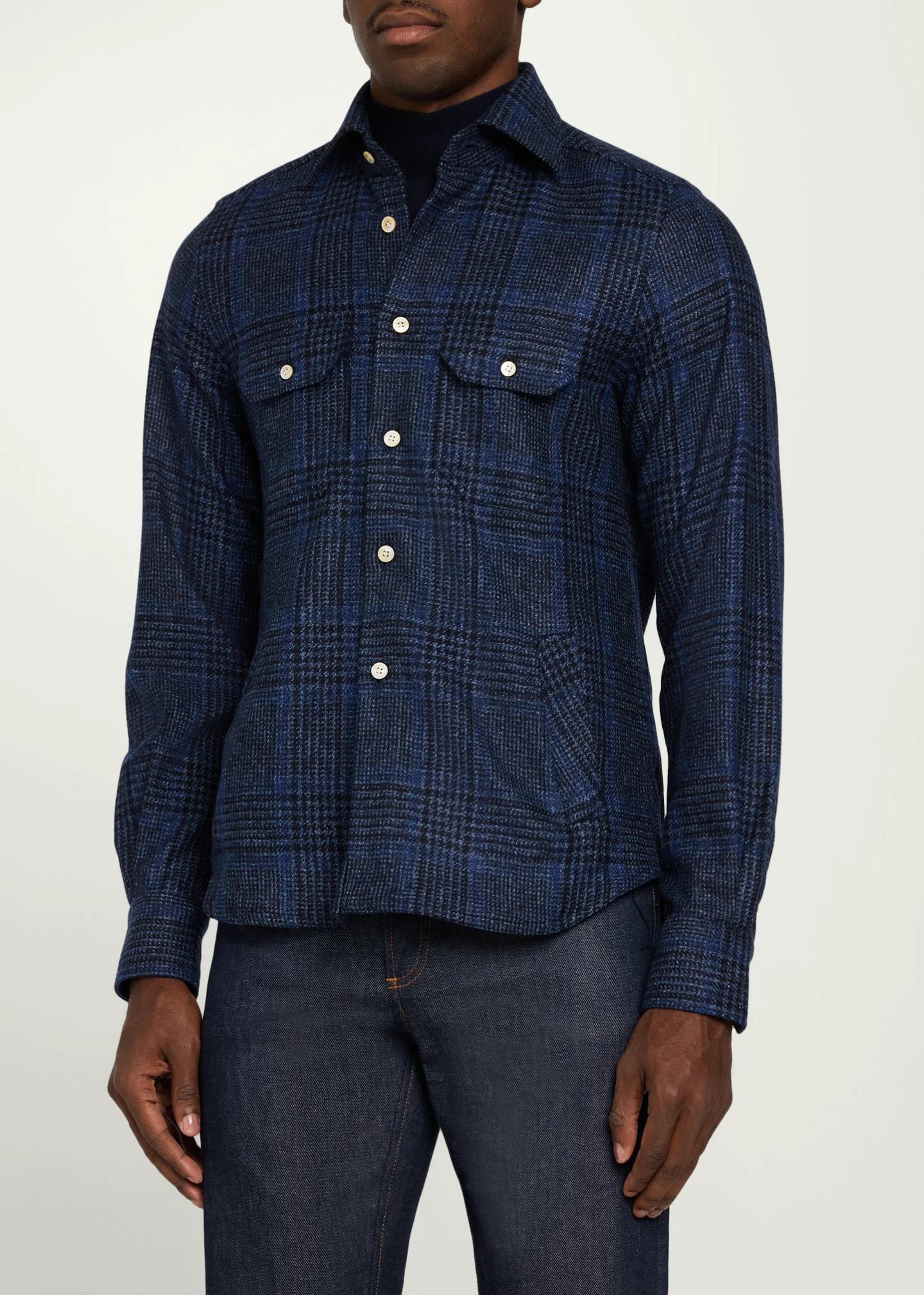 Kiton Men's Cashmere Plaid Overshirt - Bergdorf Goodman
