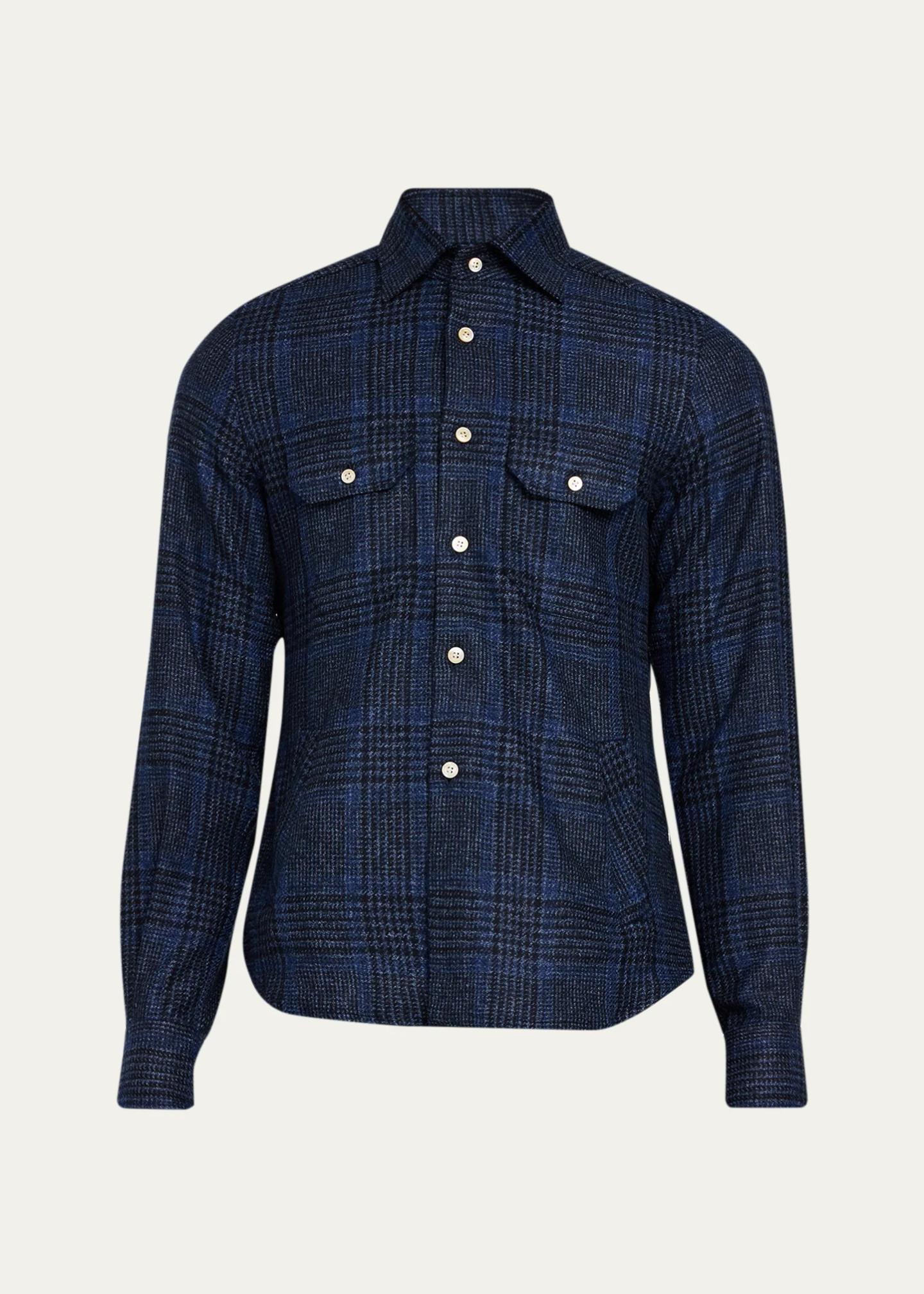 Kiton Men's Cashmere Plaid Overshirt - Bergdorf Goodman