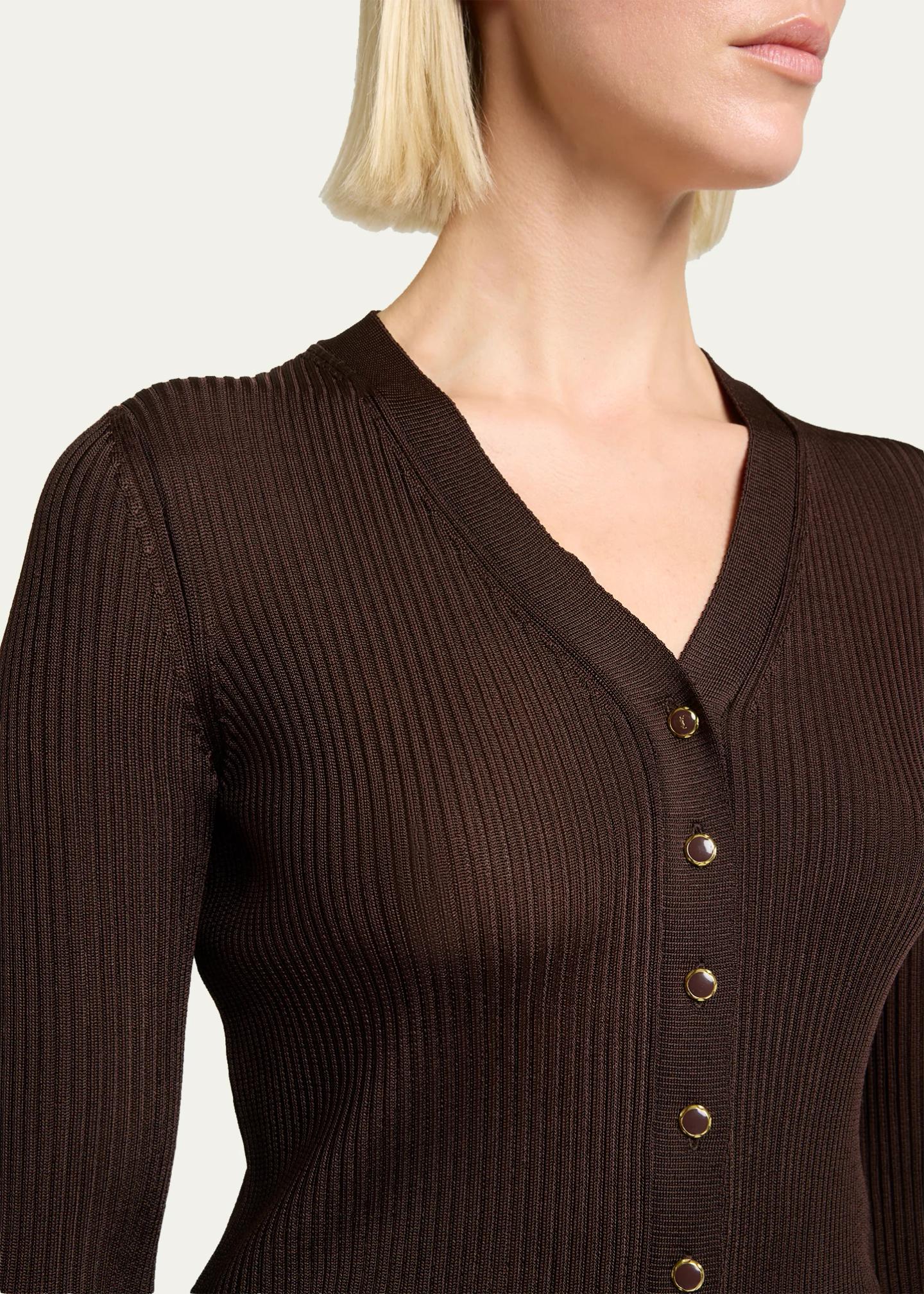 Saint Laurent Cassandre YSL Ribbed V-Neck Cardigan - Bergdorf Goodman