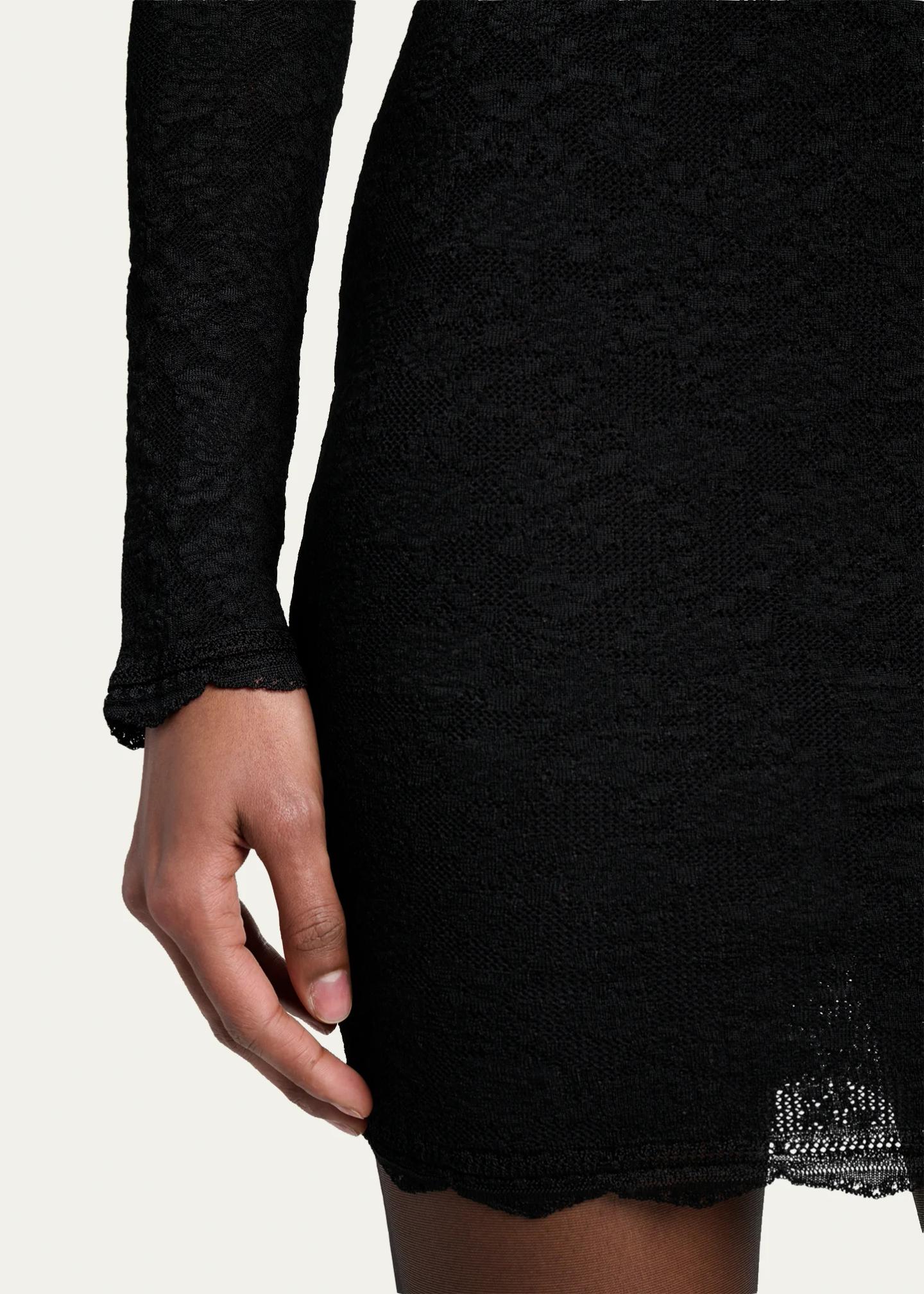 Saint Laurent Floral Lace Knit Long-Sleeve Mini Dress