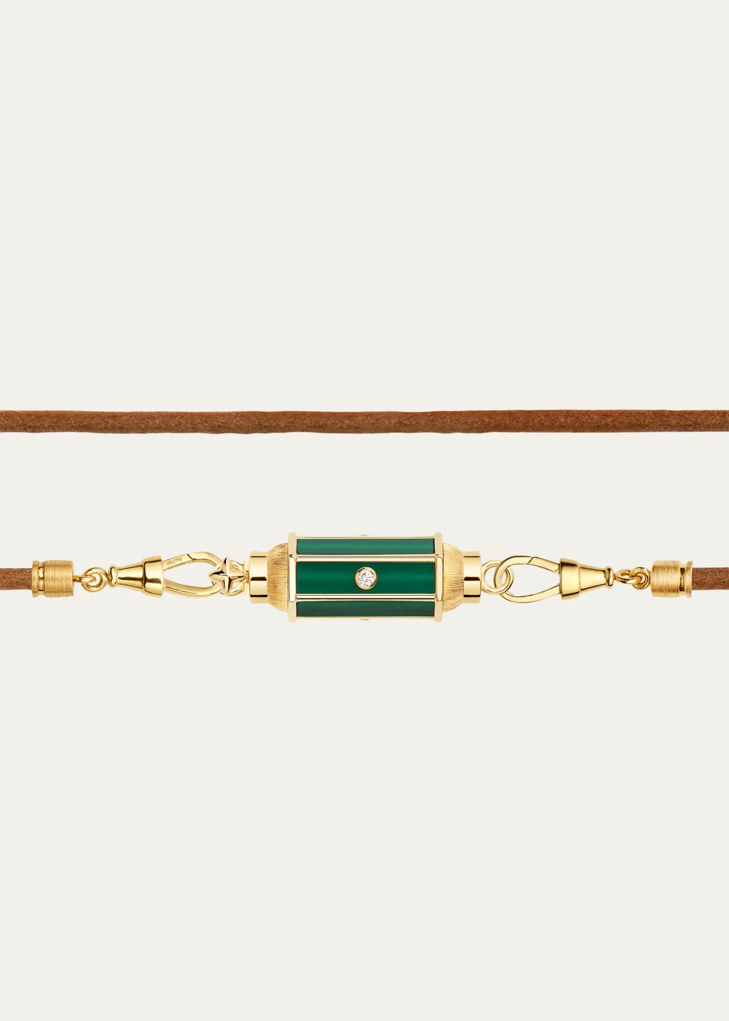 Marie Lichtenberg 18K Yellow Gold, 0.11 Diamond, Malachite & Leather ...