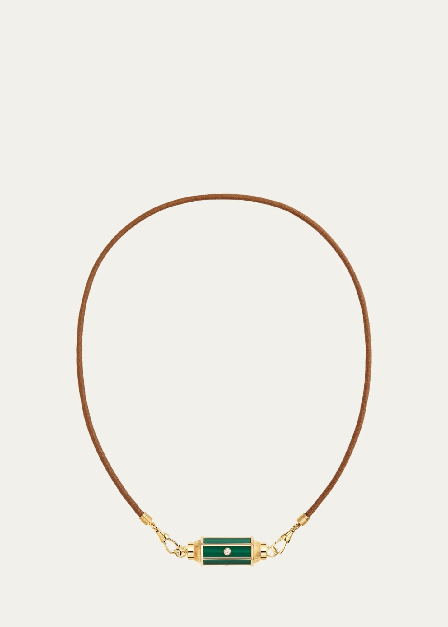 Marie Lichtenberg 18K Yellow Gold, 0.11 Diamond, Malachite & Leather ...