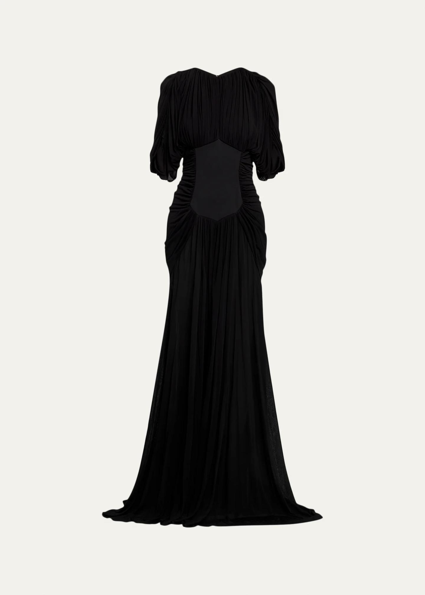 black short sleeve jersey maxi dress Heirlome Micka Shirred Short-Sleeve Jolie moi