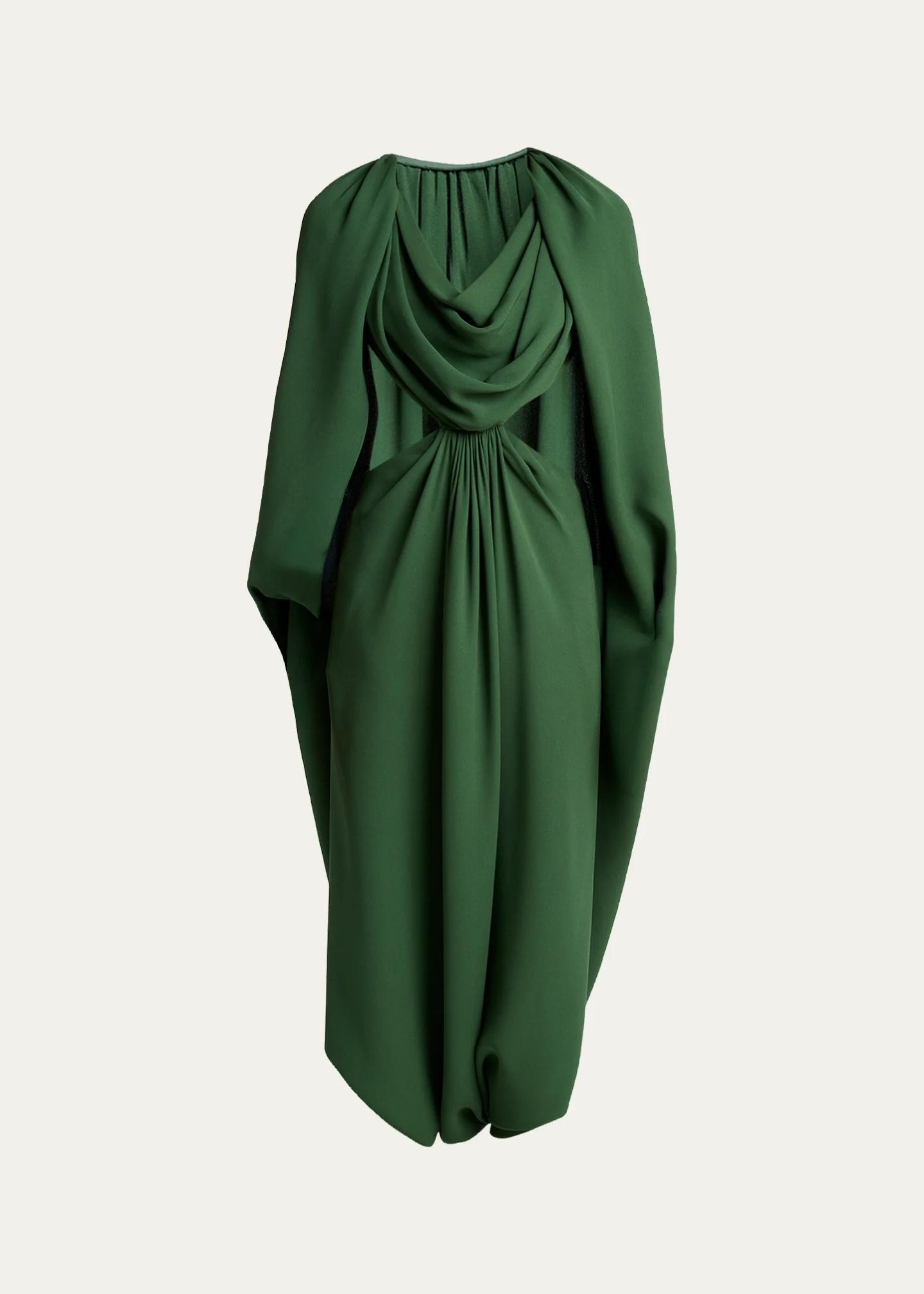 balenciaga dress green Cape Draped built-in-shorts