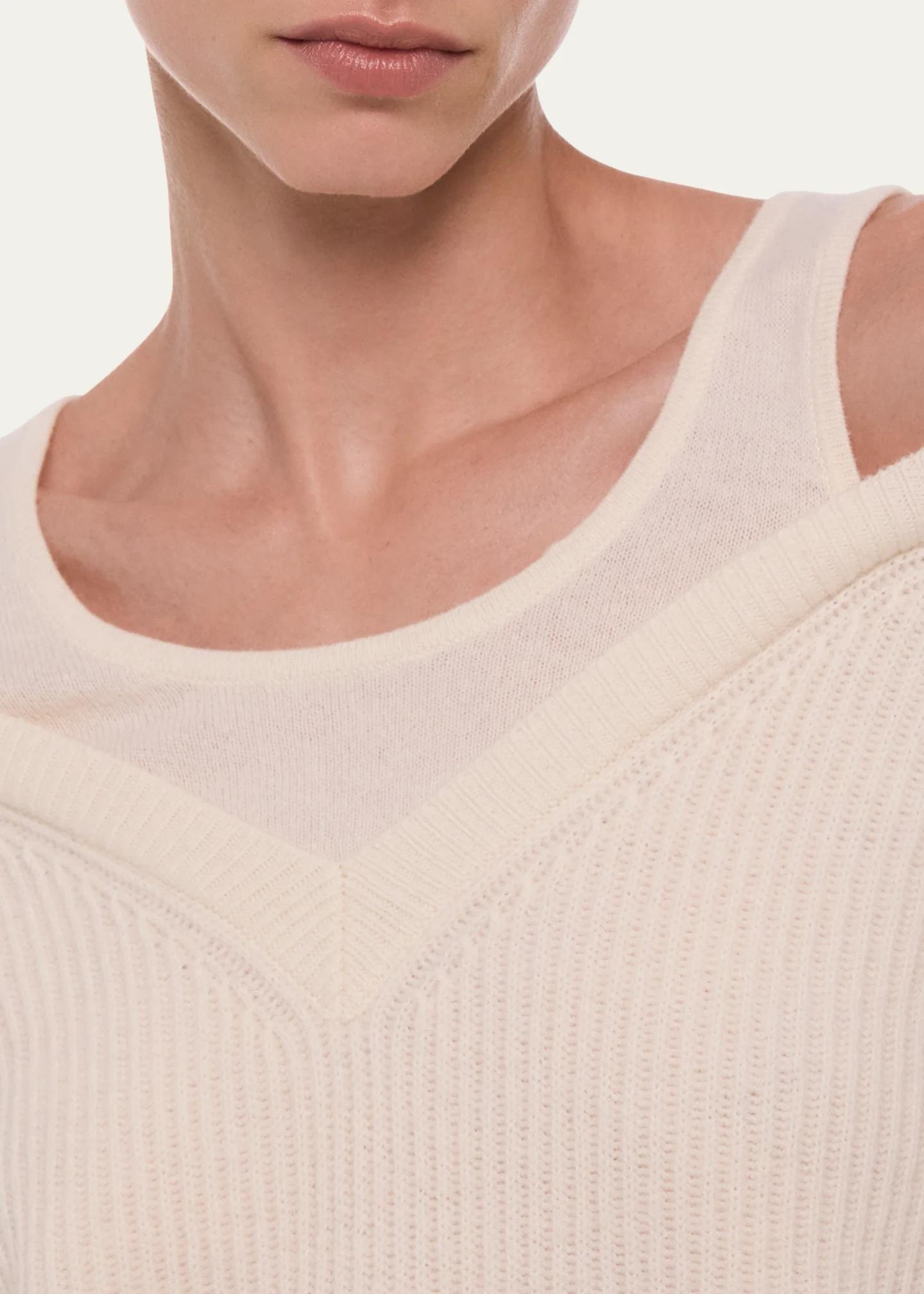 HELMUT LANG ヘルムートラング　ソフトウール　Vネックプルオーバー Helmut Lang Cold-Shoulder Wool Top - Bergdorf Goodman