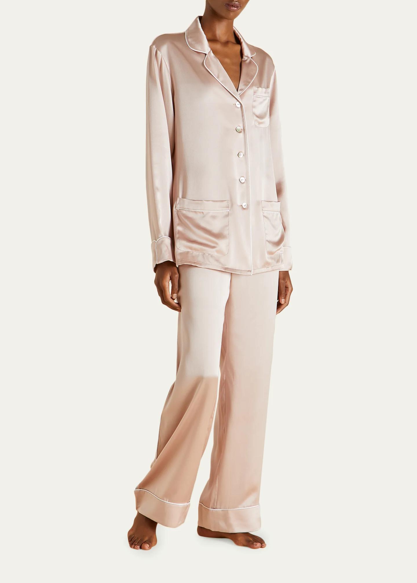 Olivia von Halle Coco Straight-Leg Silk Satin Pajama Set - Bergdorf Goodman