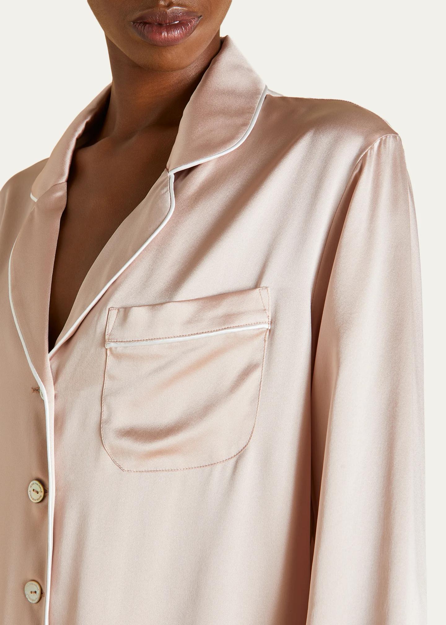 Olivia von Halle Coco Straight-Leg Silk Satin Pajama Set - Bergdorf Goodman