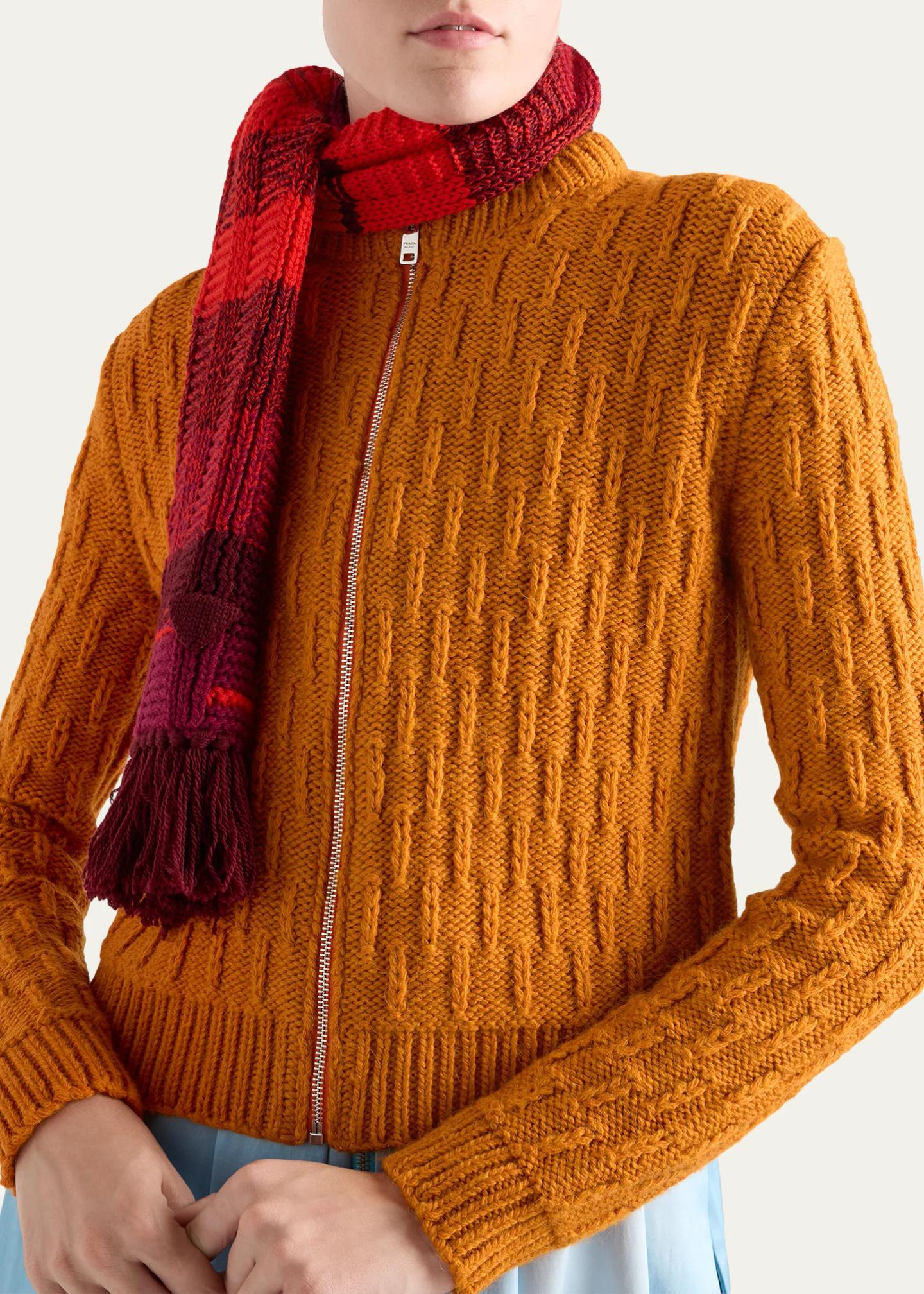 Prada Wool and Alpaca Aran Knit Zip Cardigan - Bergdorf Goodman