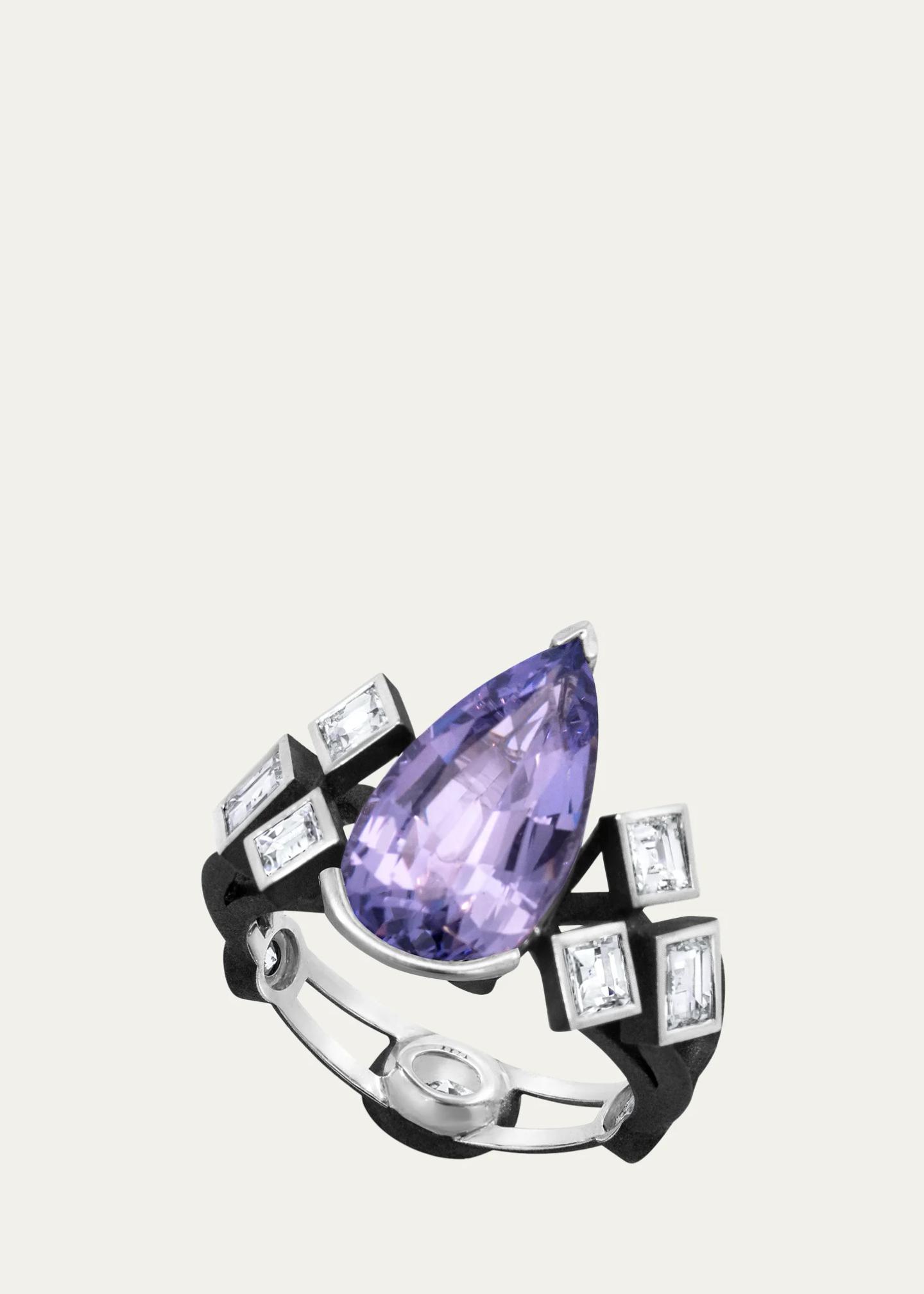 Reza Nature Blackened 18K White Gold Web Ring with Lavender Spinel and ...