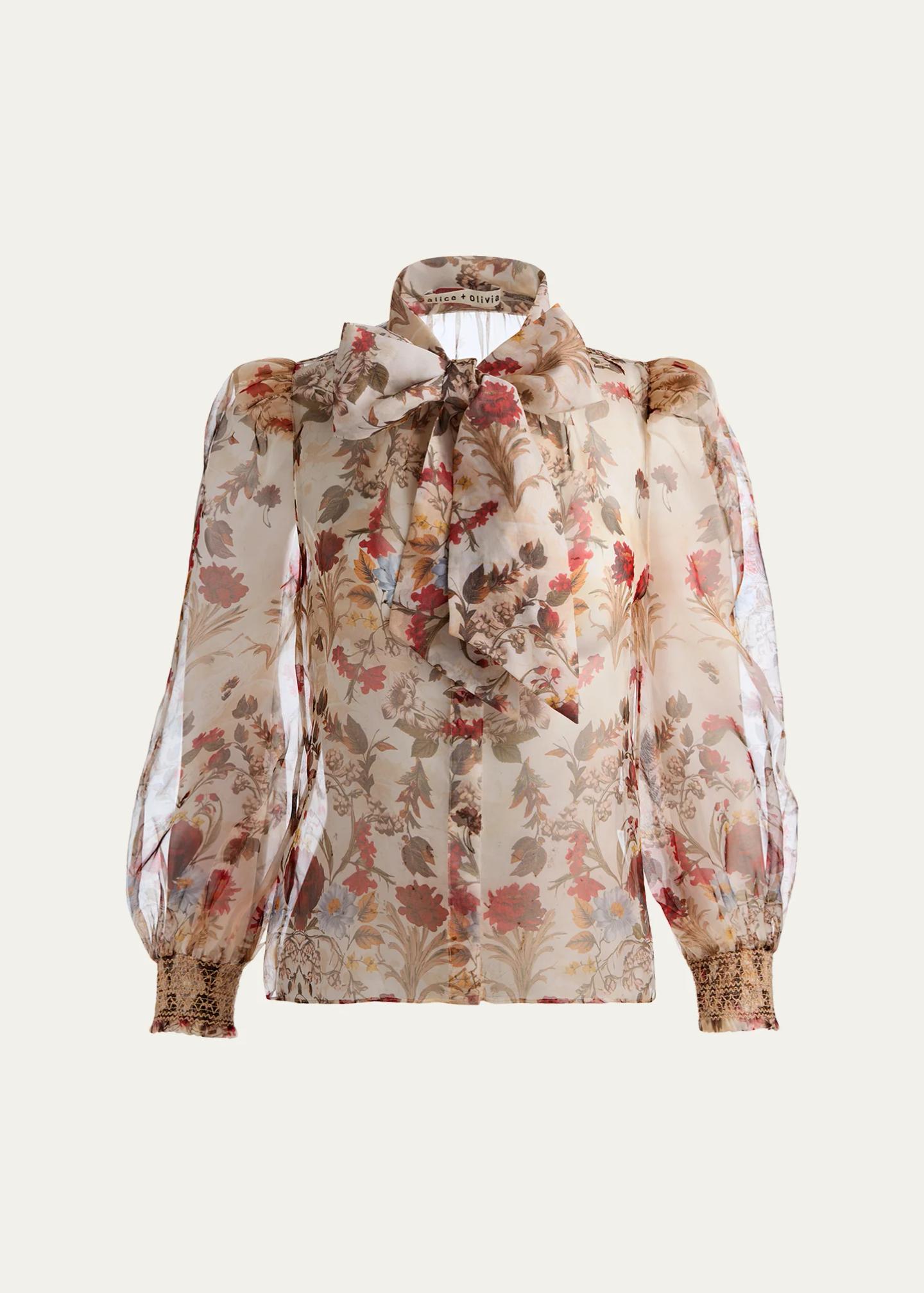 ALICE + OLIVIA Brentley Floral Tie-Neck Blouse - Bergdorf Goodman