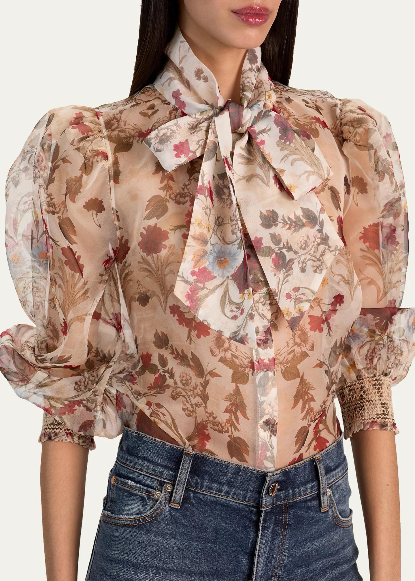 ALICE + OLIVIA Brentley Floral Tie-Neck Blouse - Bergdorf Goodman