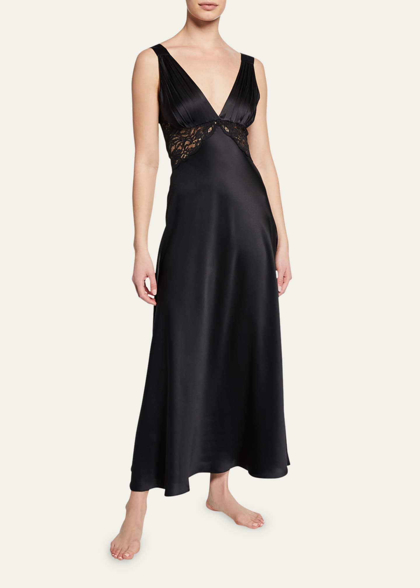Christine Lingerie Bijoux Lace-Inset Silk Gown - Bergdorf Goodman